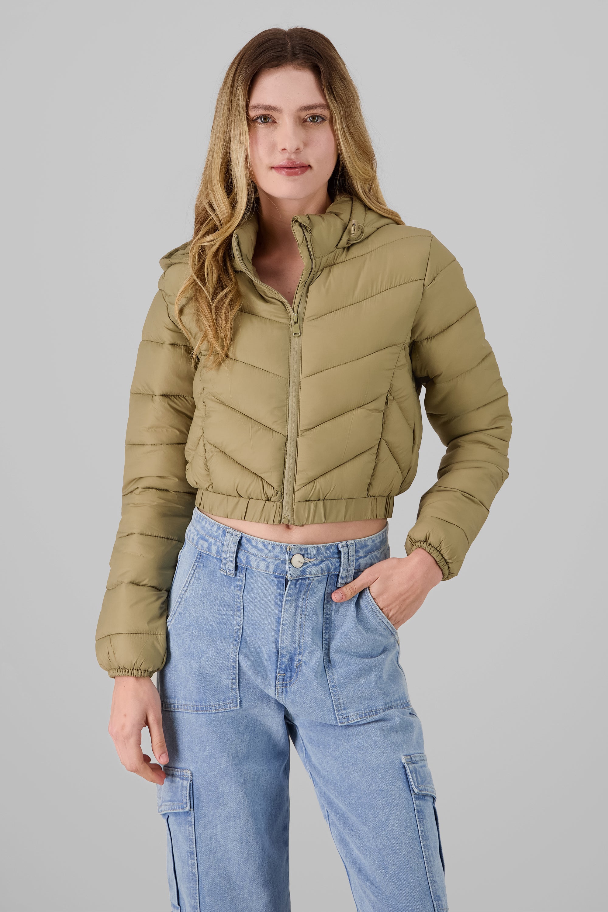 Puffer Jacket with Hood OLIVE