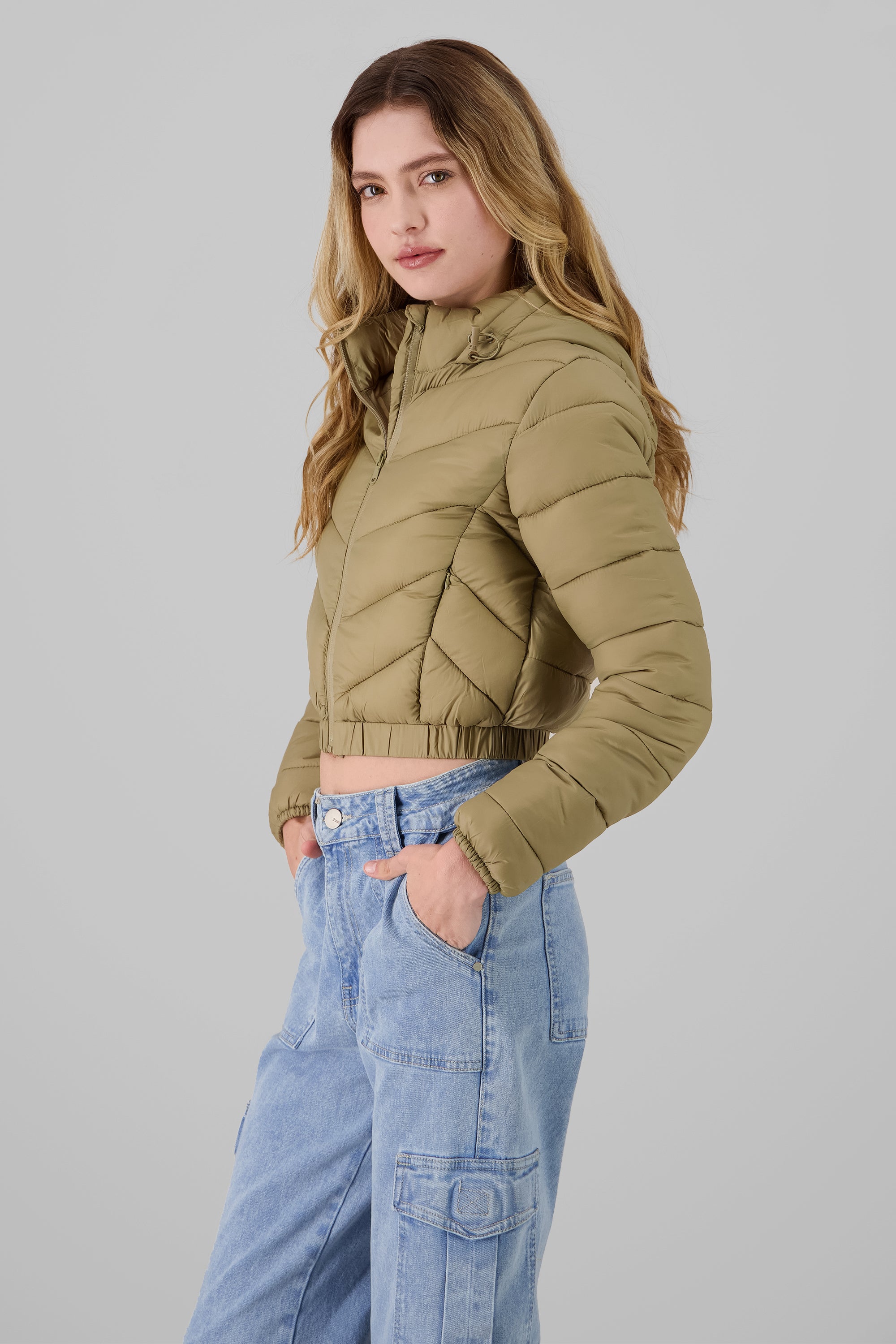 Puffer Jacket with Hood OLIVE