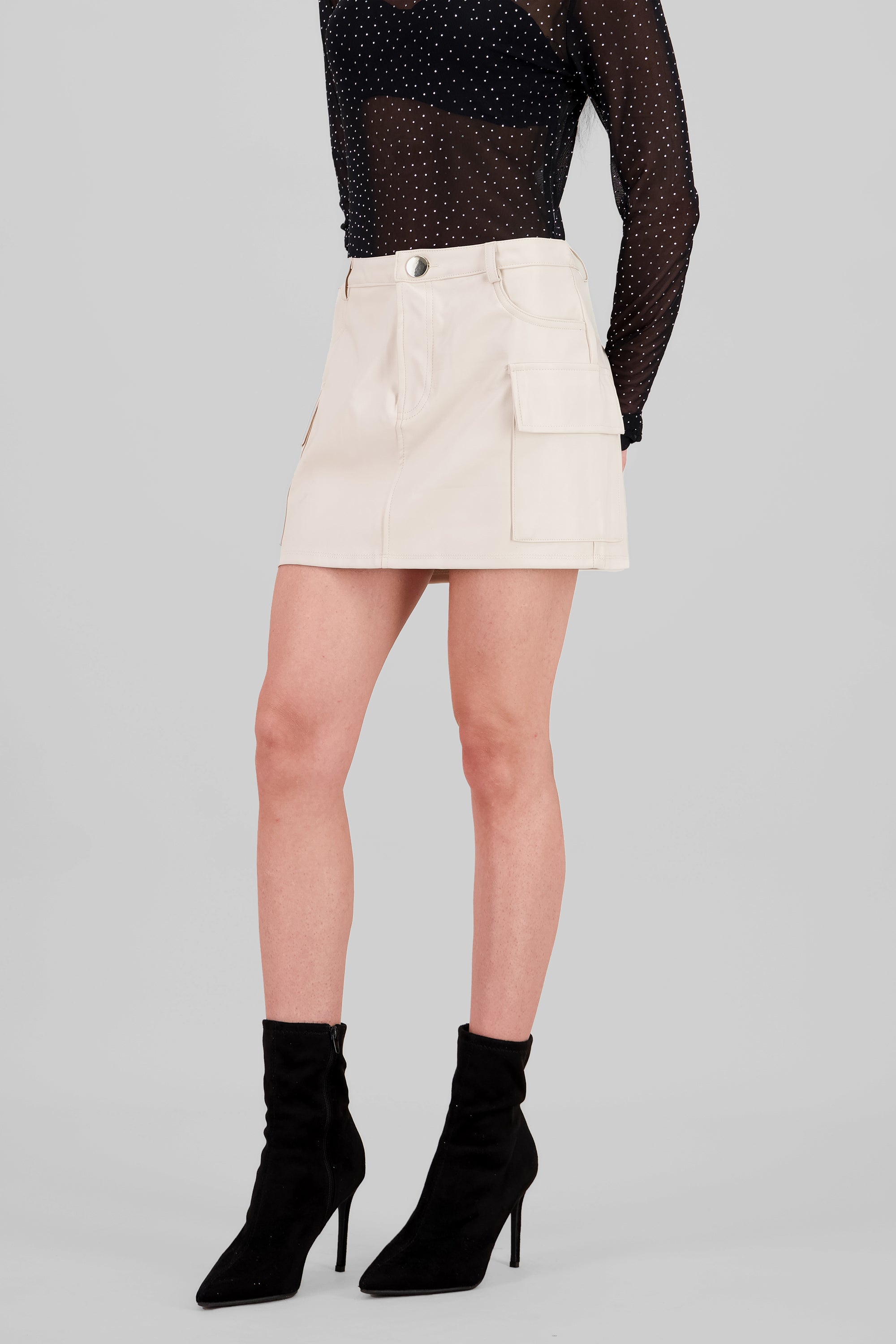 Faux Leather Mini Skirt CREAM