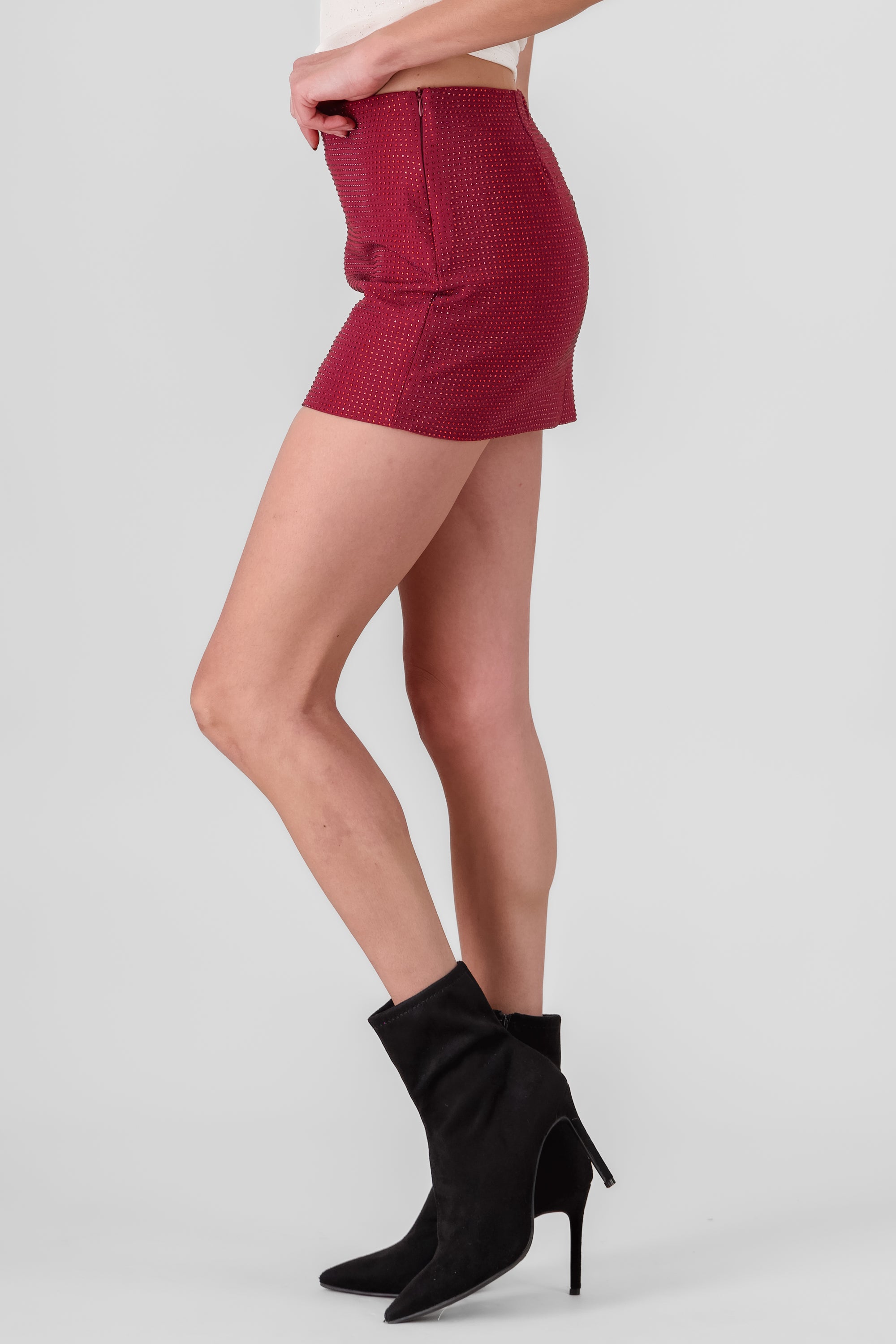 Mini Skirt with Sequins BURGUNDY