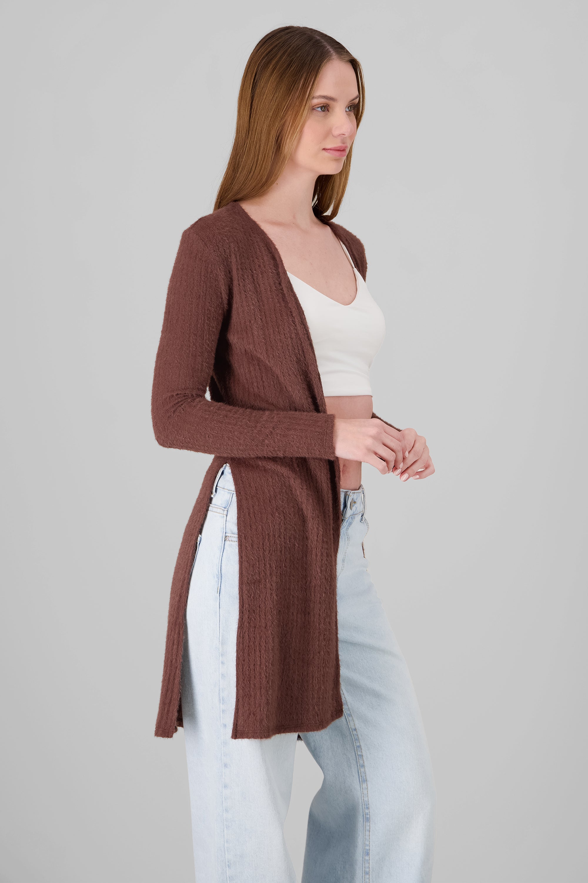 Long Soft Touch Cardigan BROWN