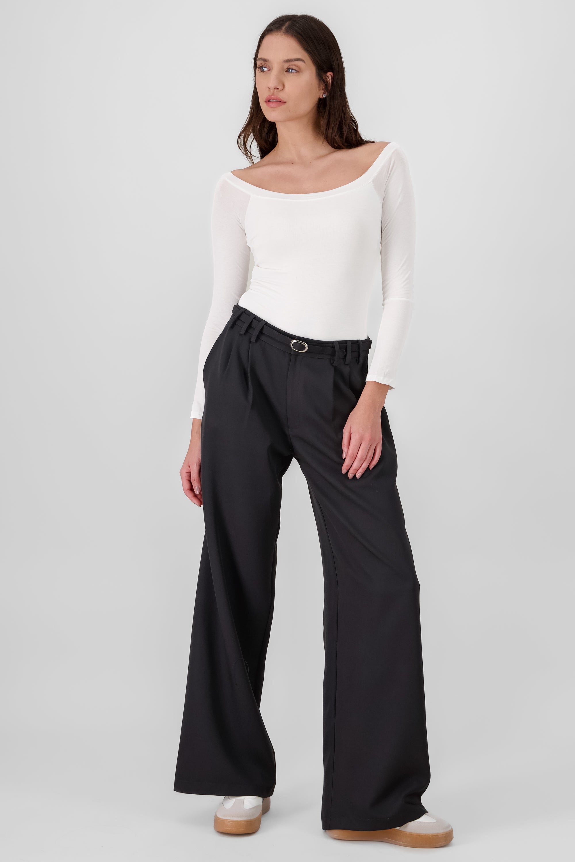 Wide Leg Pants with Belt BLACK