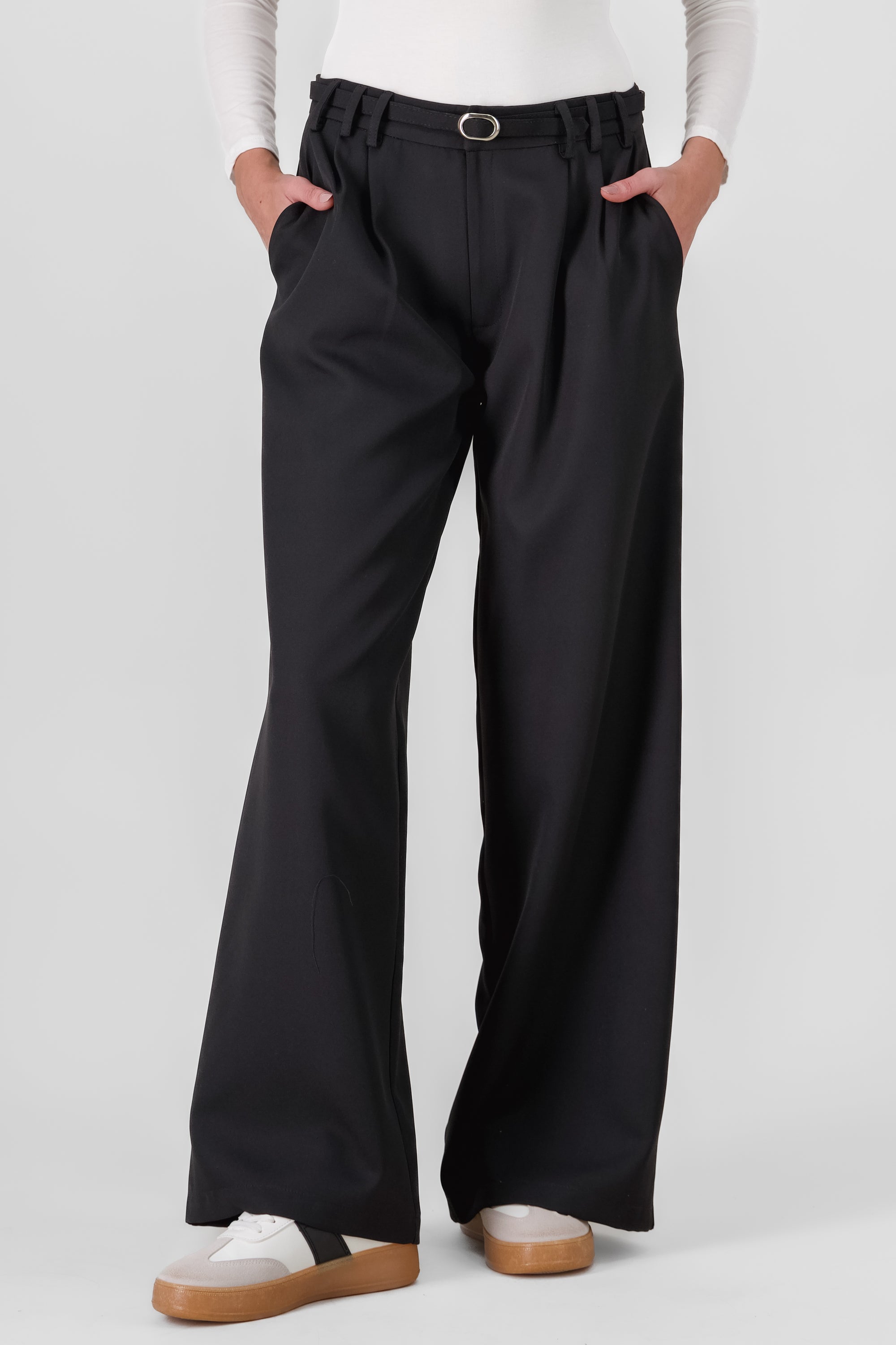 Wide Leg Pants with Belt BLACK