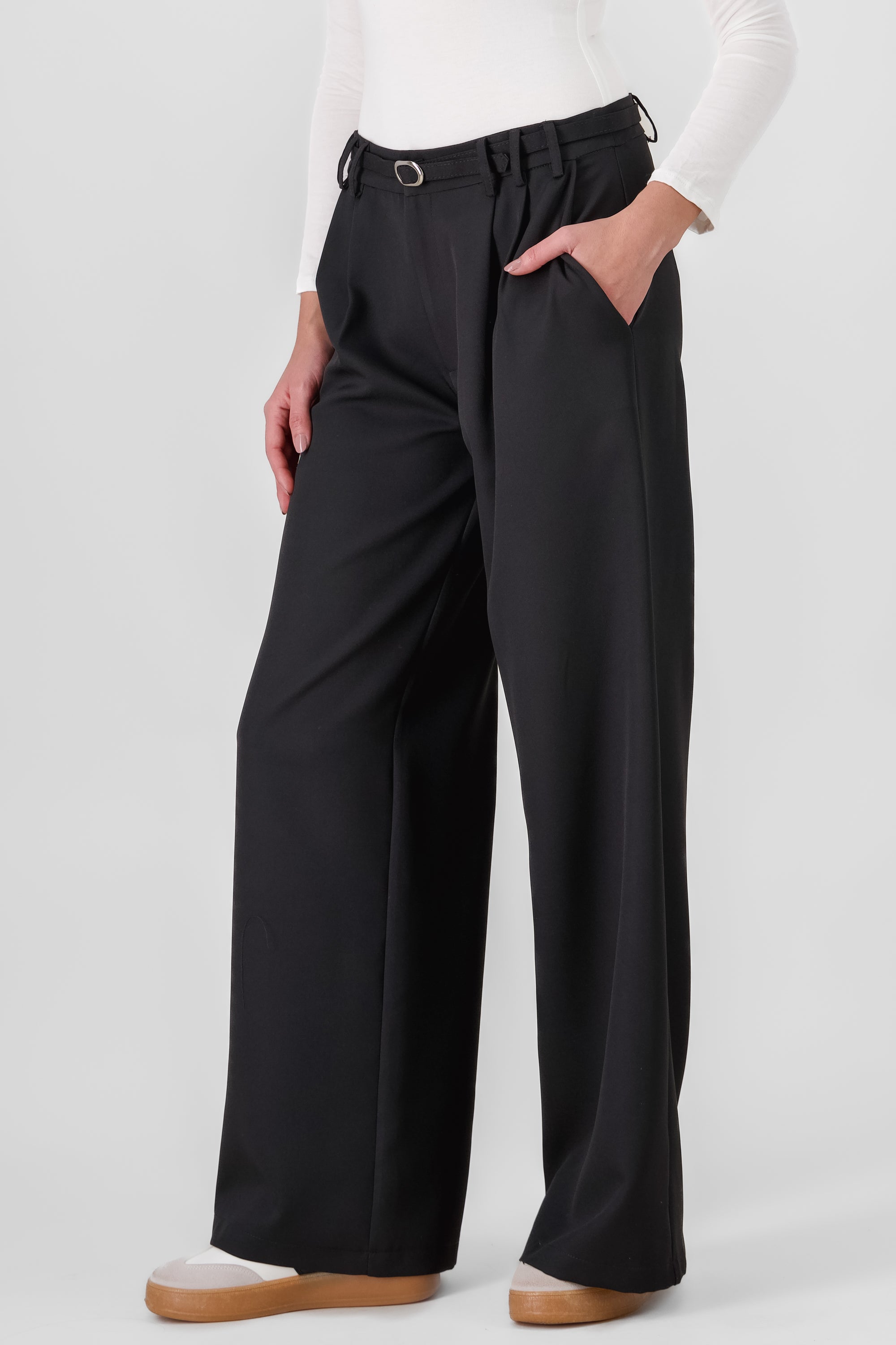 Wide Leg Pants with Belt BLACK