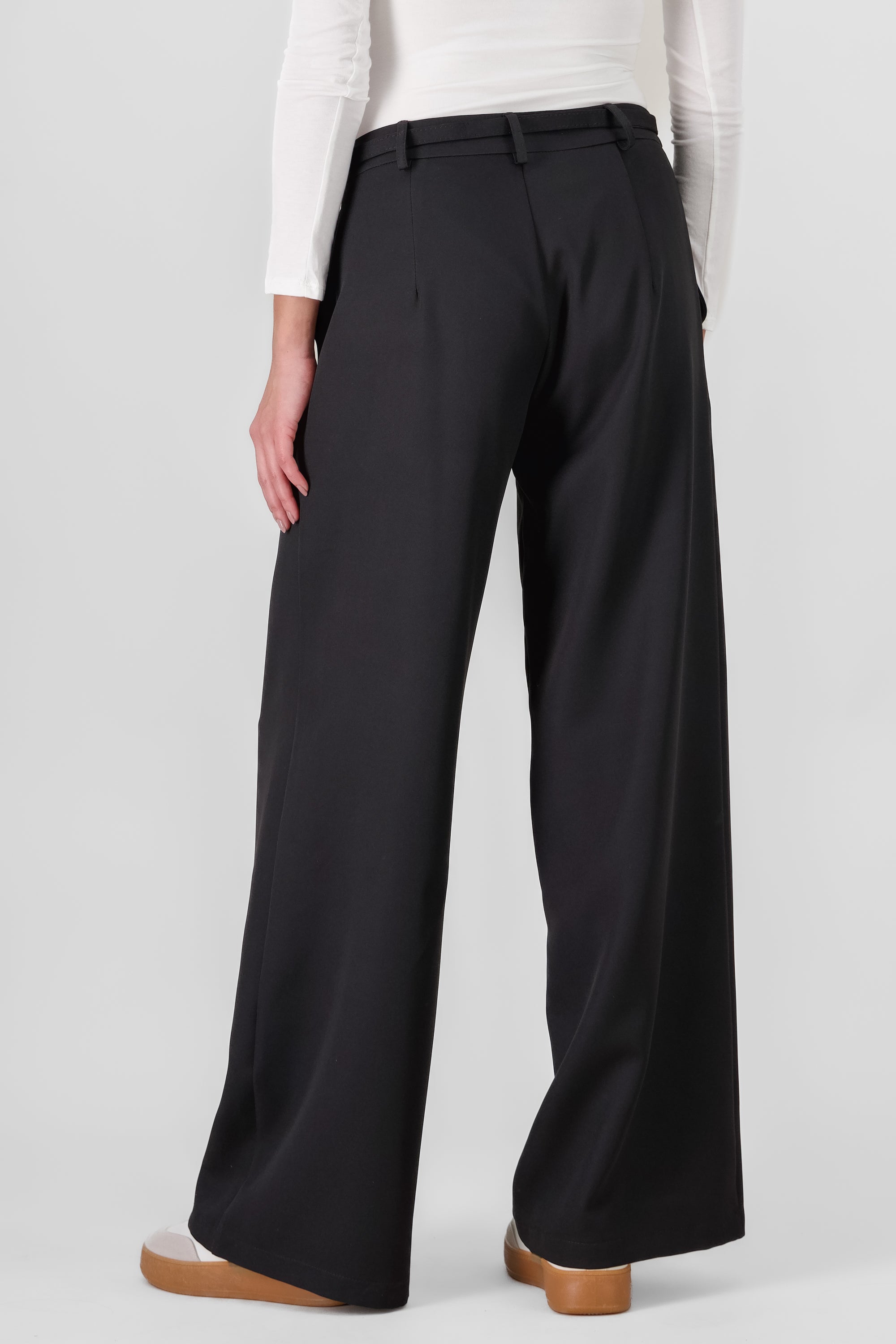 Wide Leg Pants with Belt BLACK