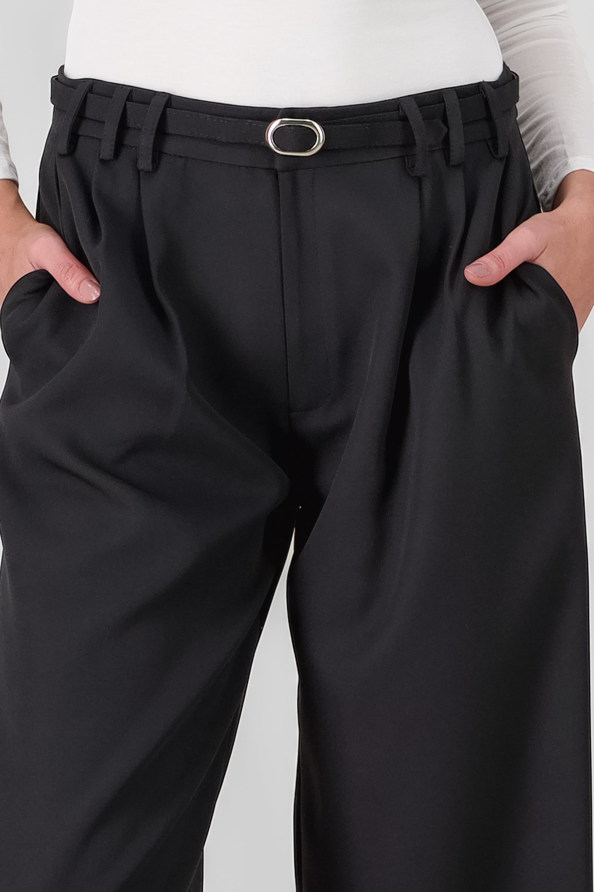 Wide Leg Pants with Belt BLACK