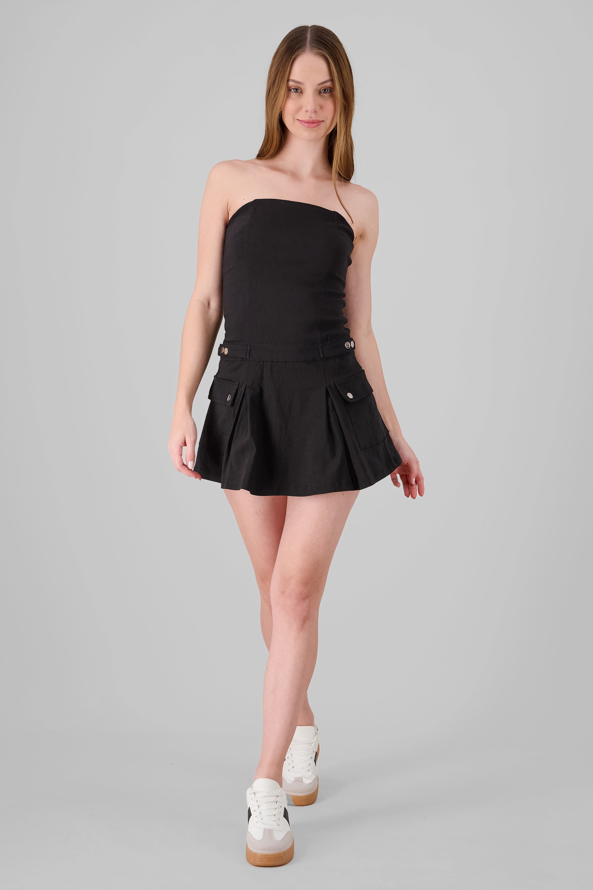 Strapless Dress with Cargo Pockets BLACK