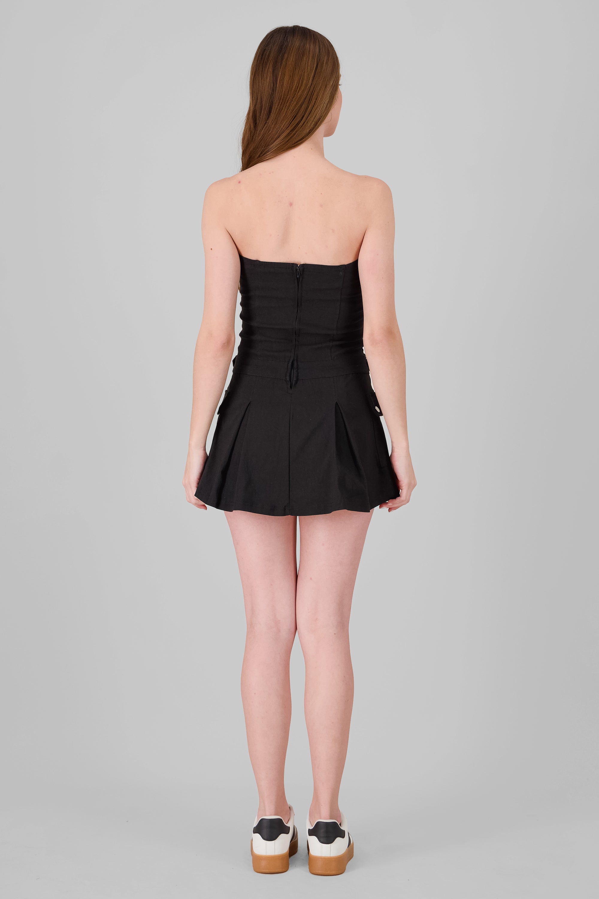 Strapless Dress with Cargo Pockets BLACK