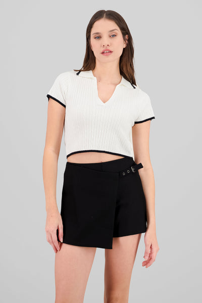 Short Sleeve Knit Top BLACK COMBO