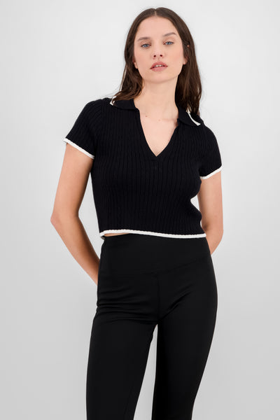 Short Sleeve Knit Top BLACK COMBO