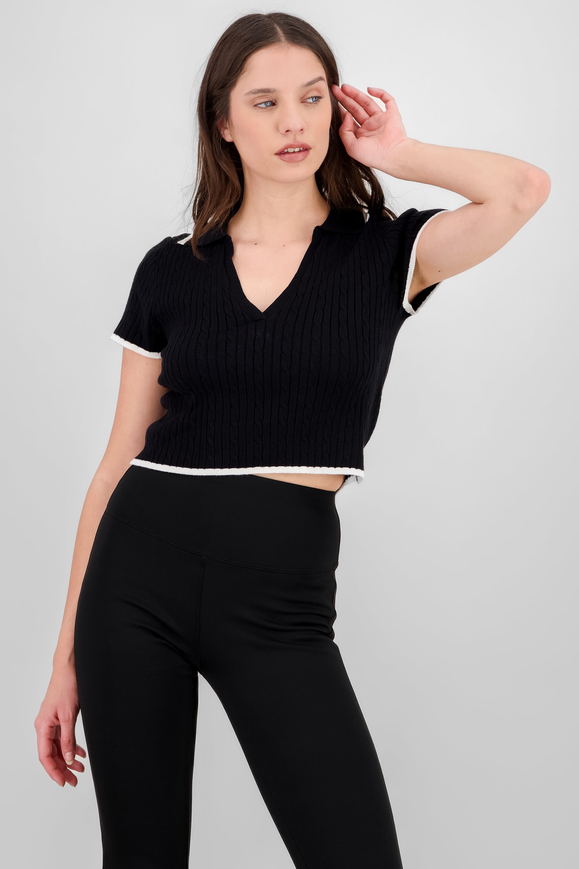 Short Sleeve Knit Top BLACK COMBO