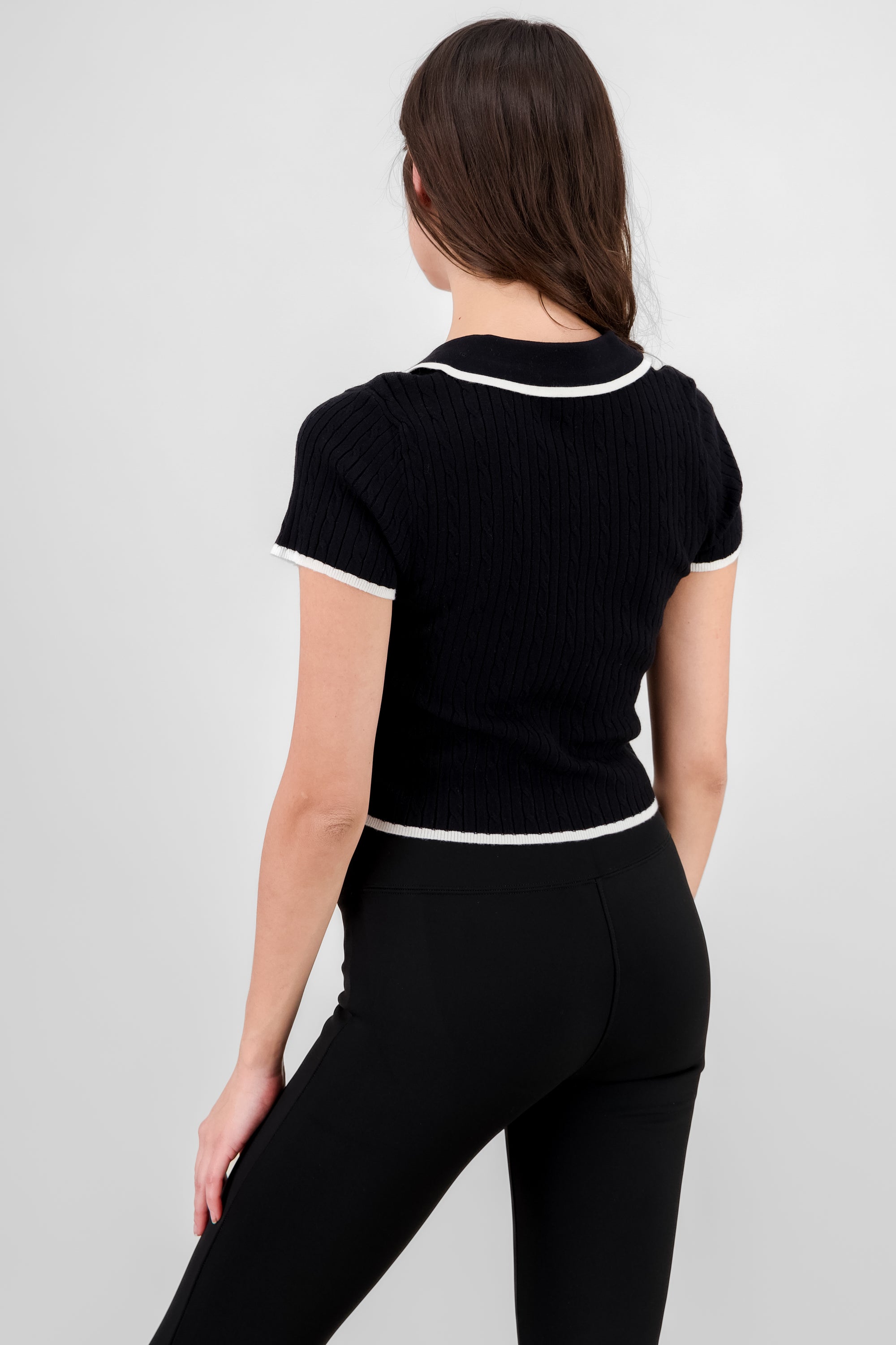 Short Sleeve Knit Top BLACK COMBO