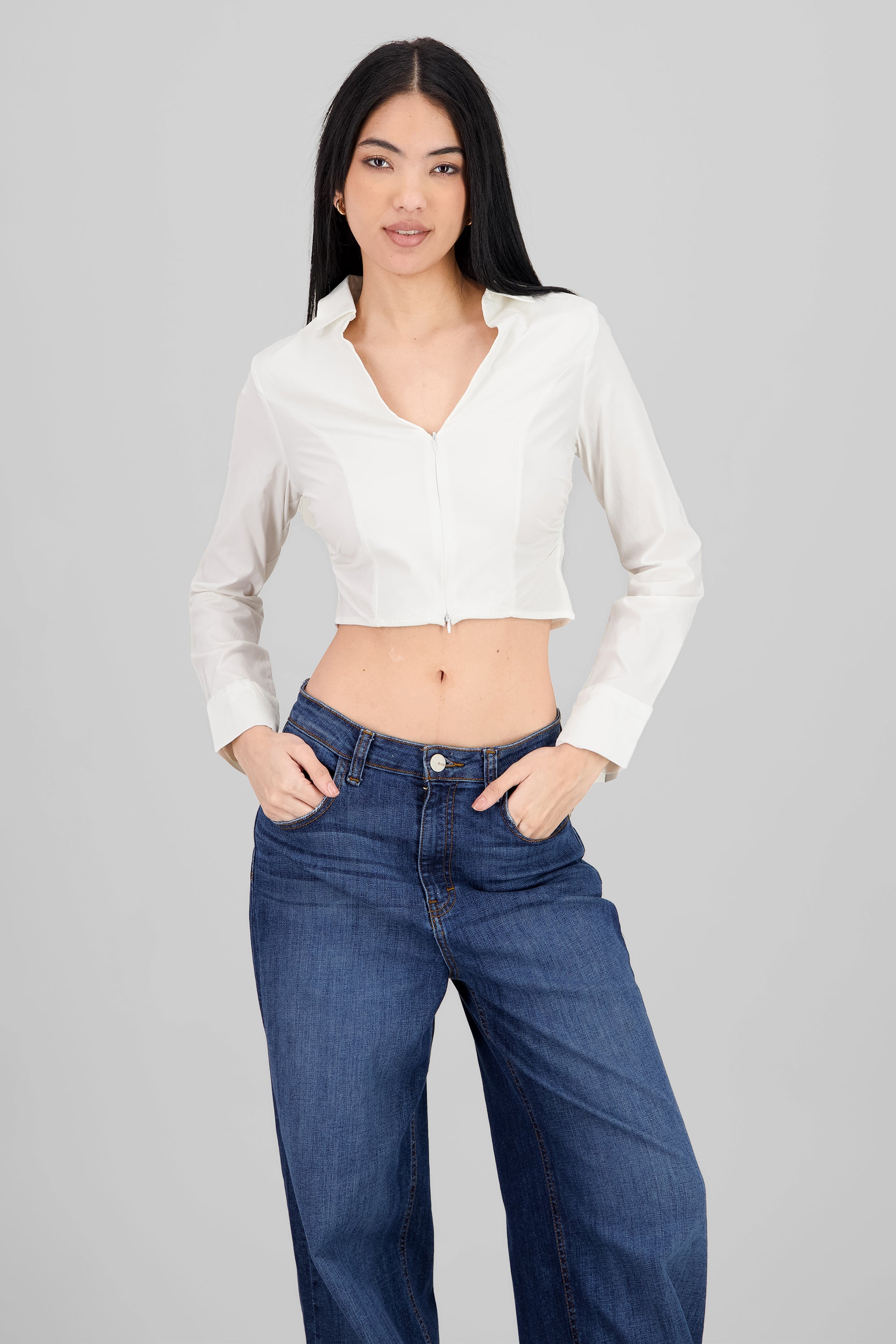 Solid Cropped Shirt WHITE