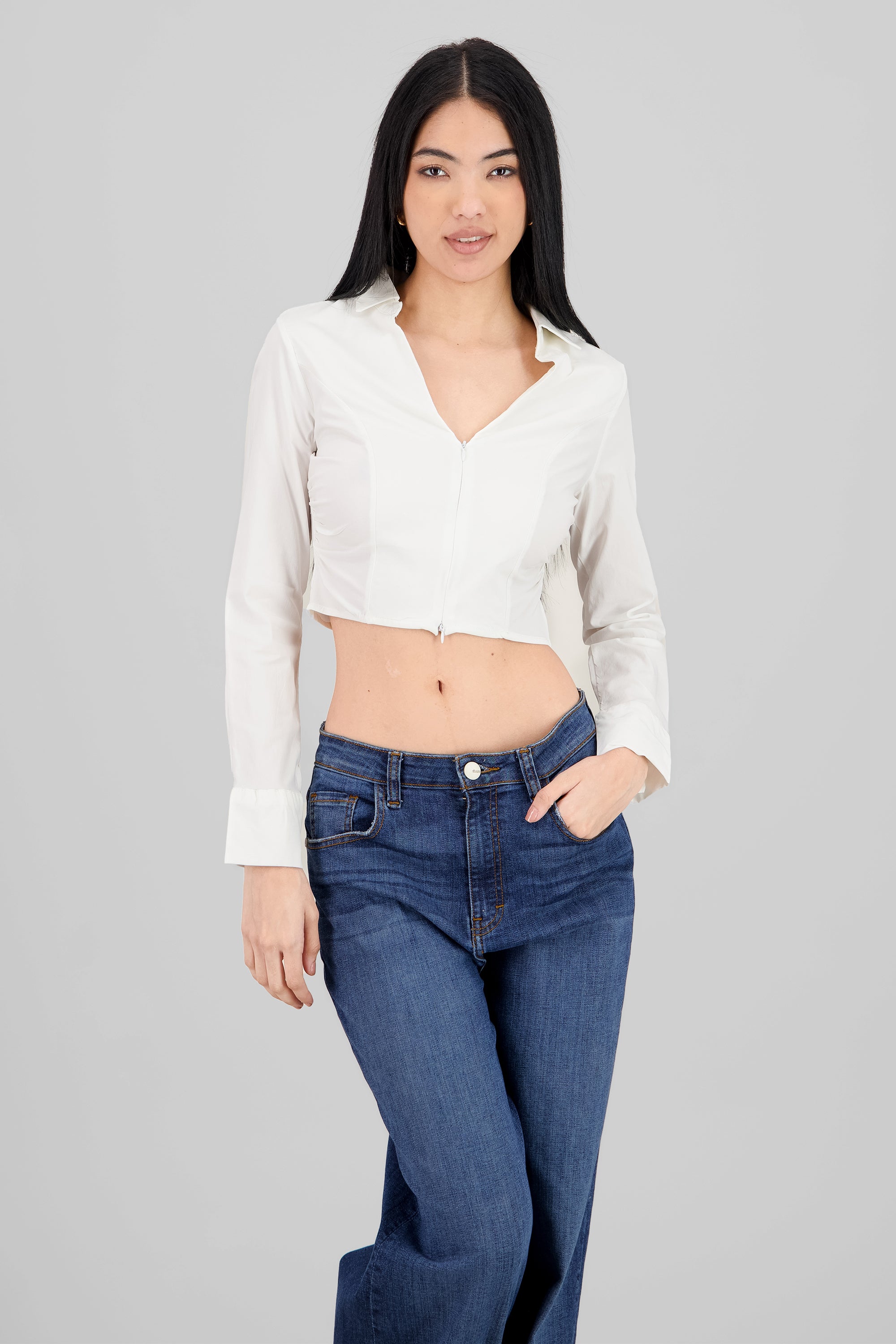 Solid Cropped Shirt WHITE