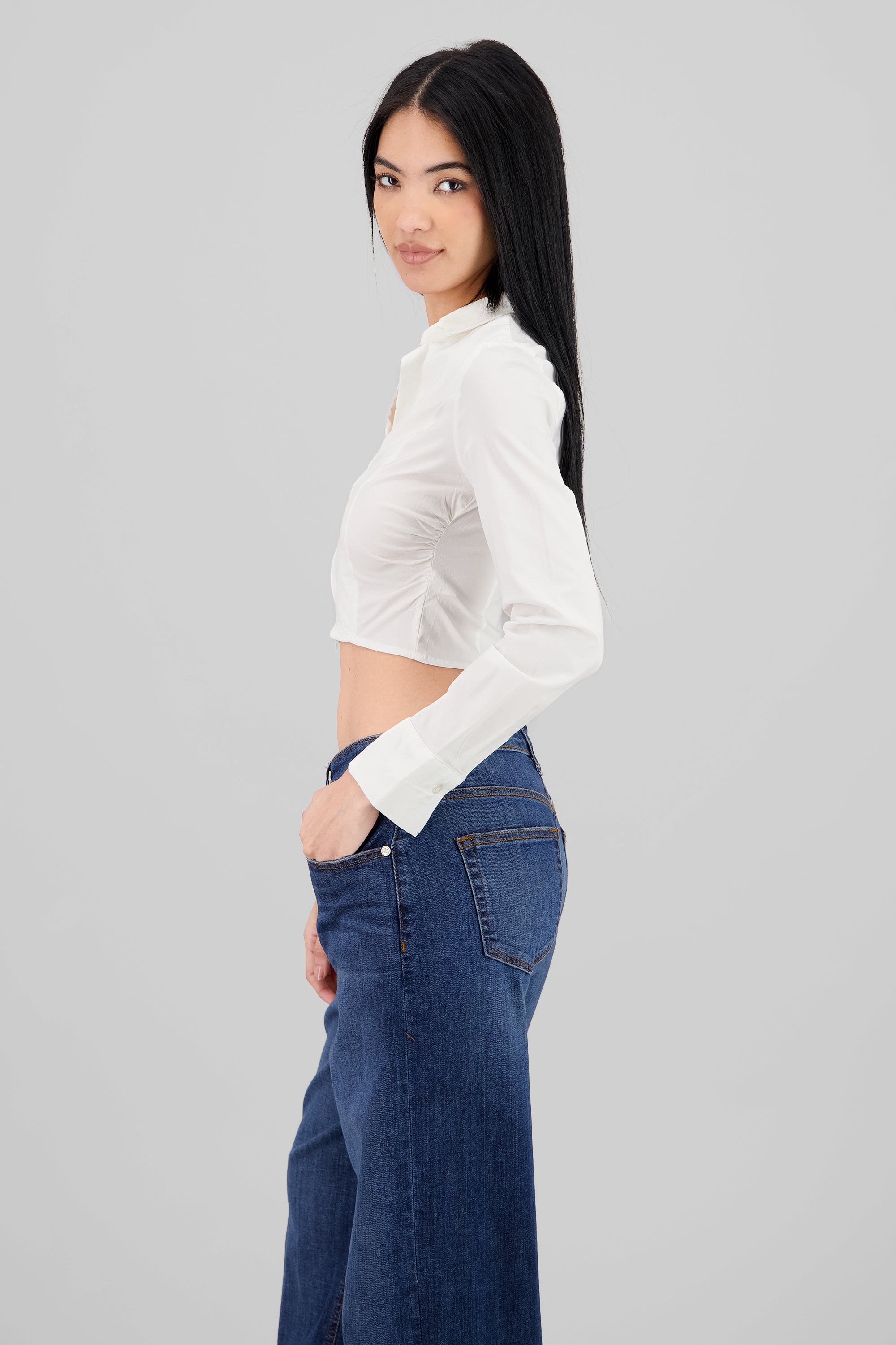 Solid Cropped Shirt WHITE