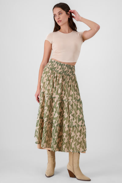 Smock Detail Maxi Skirt GREEN COMBO