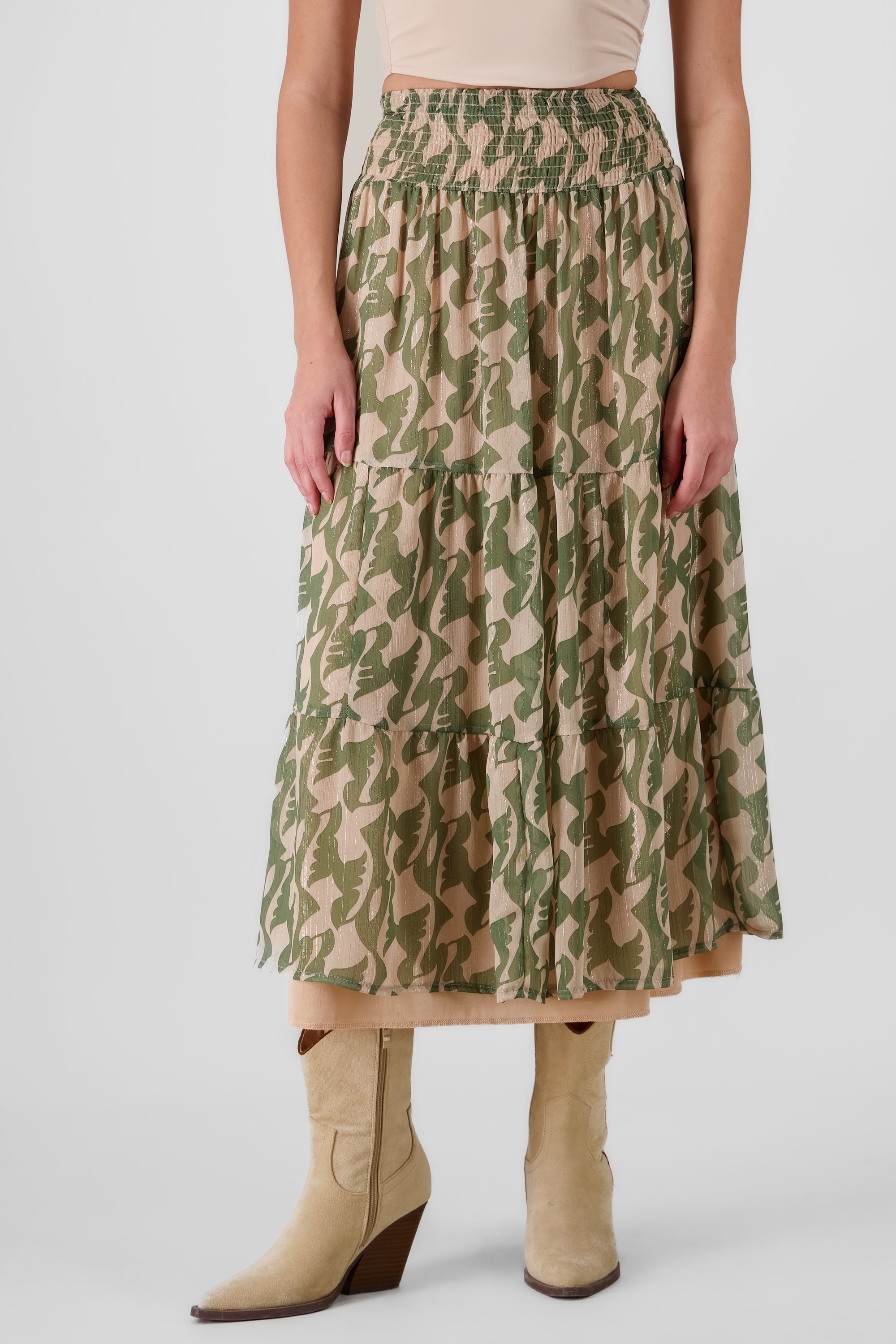 Smock Detail Maxi Skirt GREEN COMBO