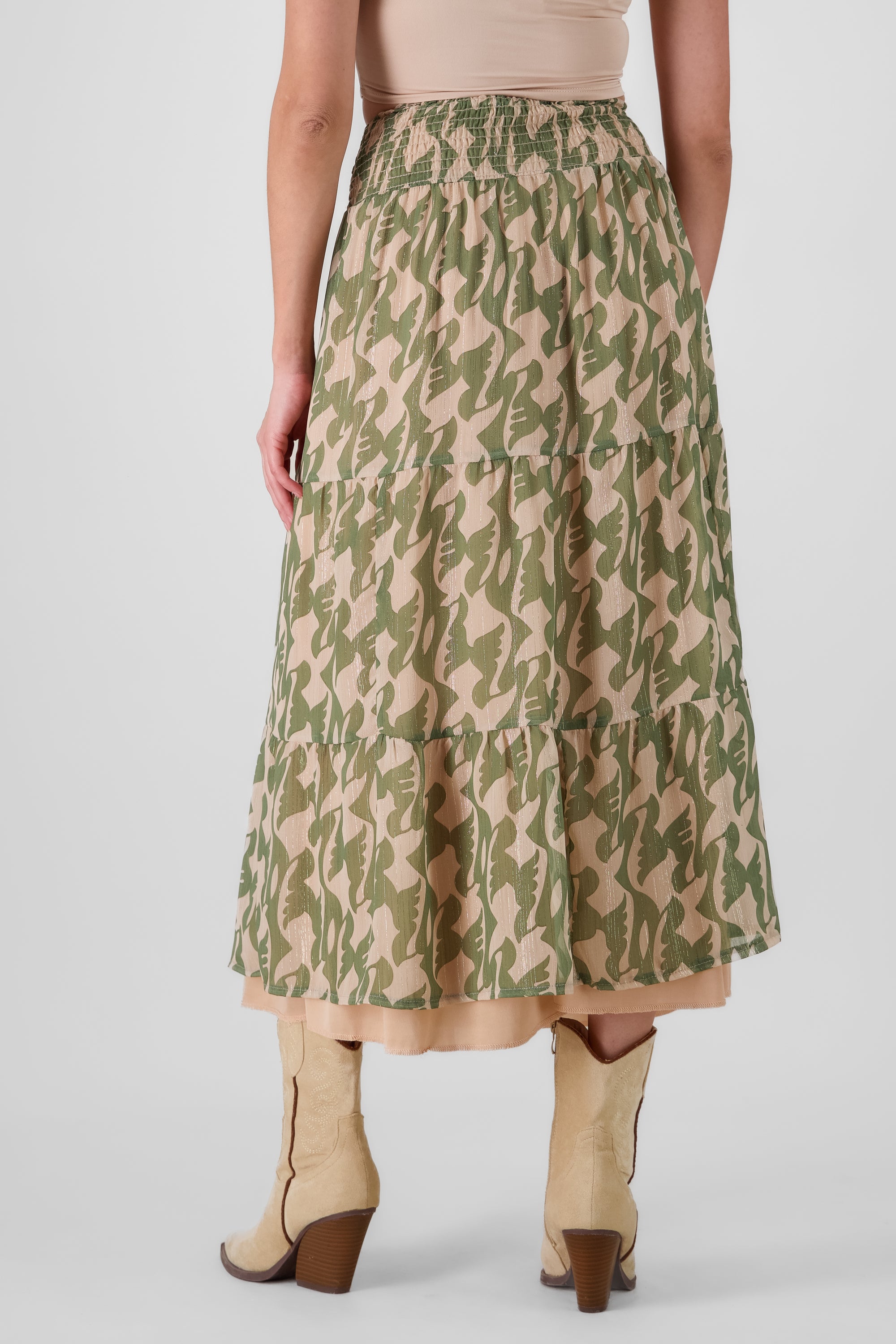 Smock Detail Maxi Skirt GREEN COMBO