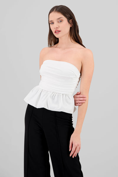 Volume Strapless Top with WHITE