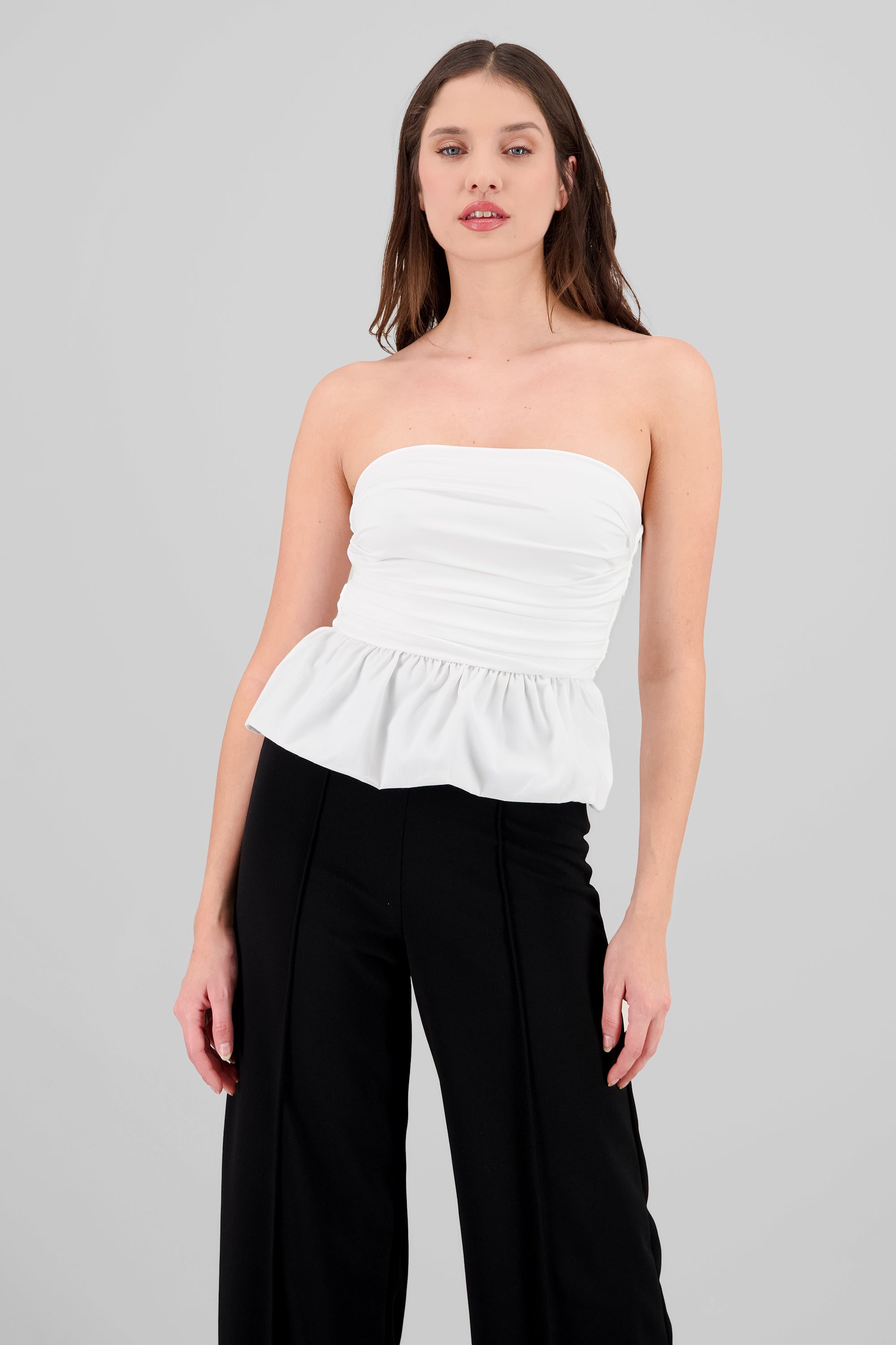 Volume Strapless Top with WHITE