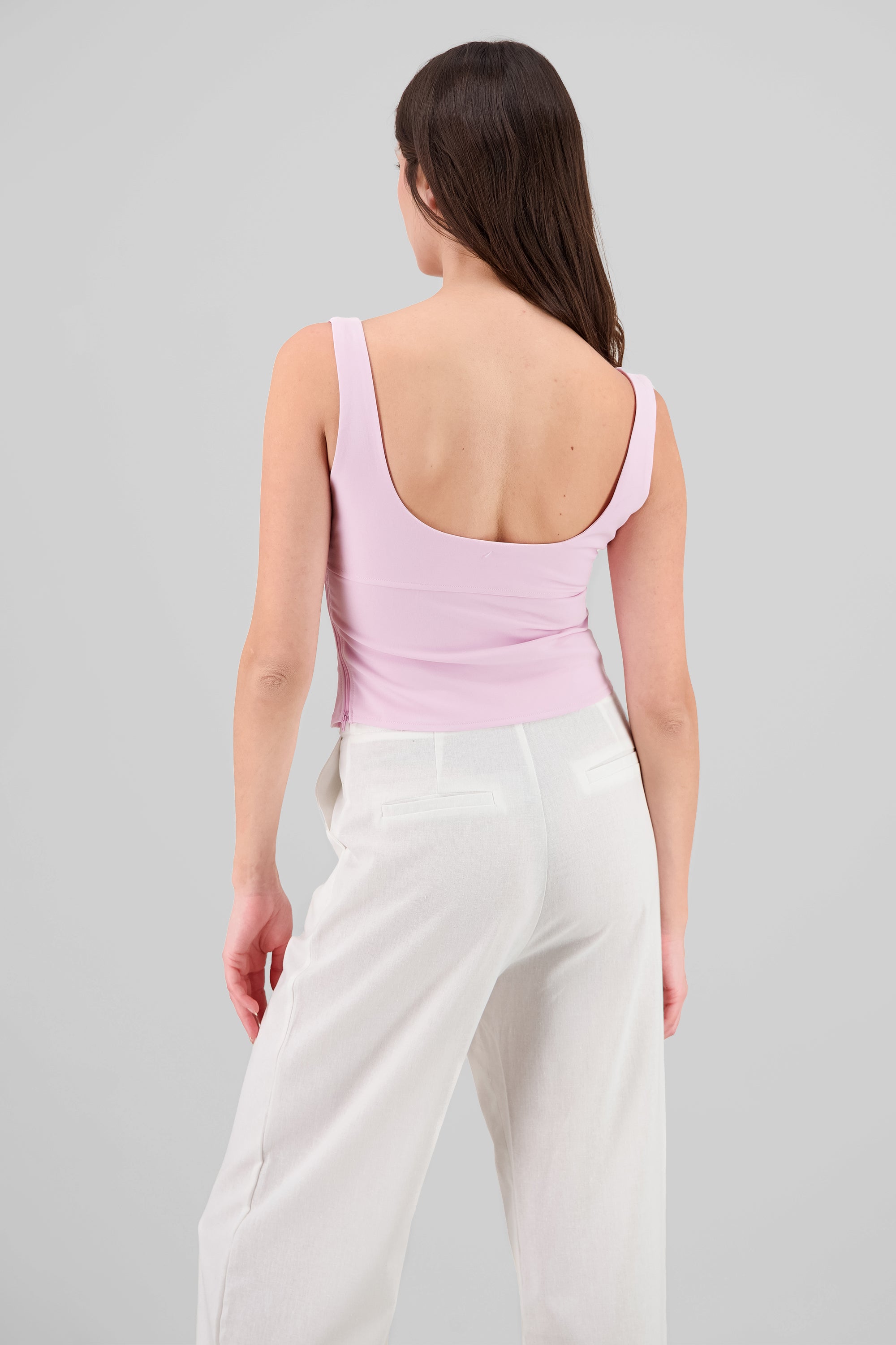 Square Neckline Top with Bow Detail PINK