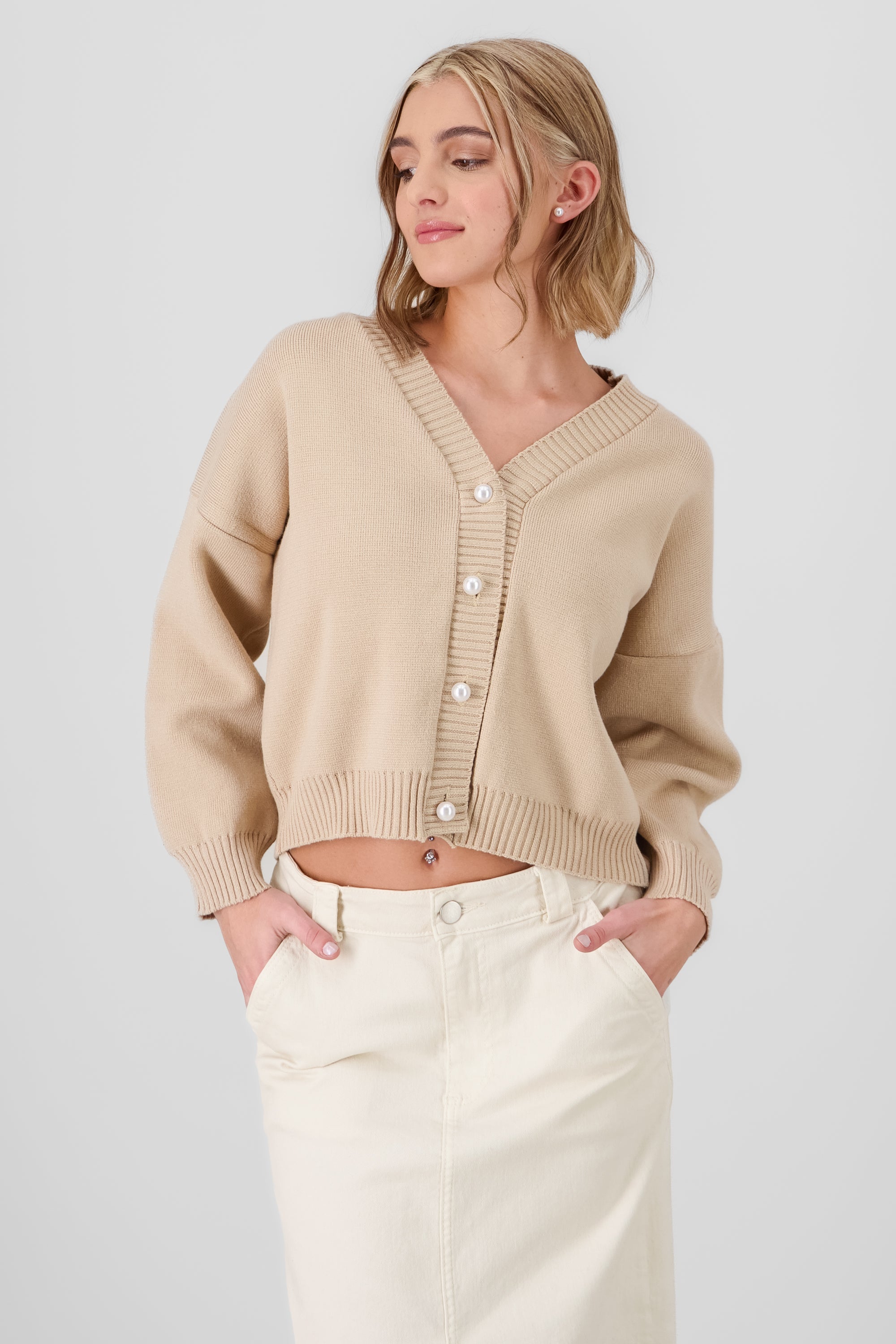 Cardigan with Pearl Button SAND