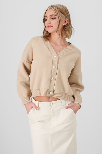 Cardigan with Pearl Button SAND