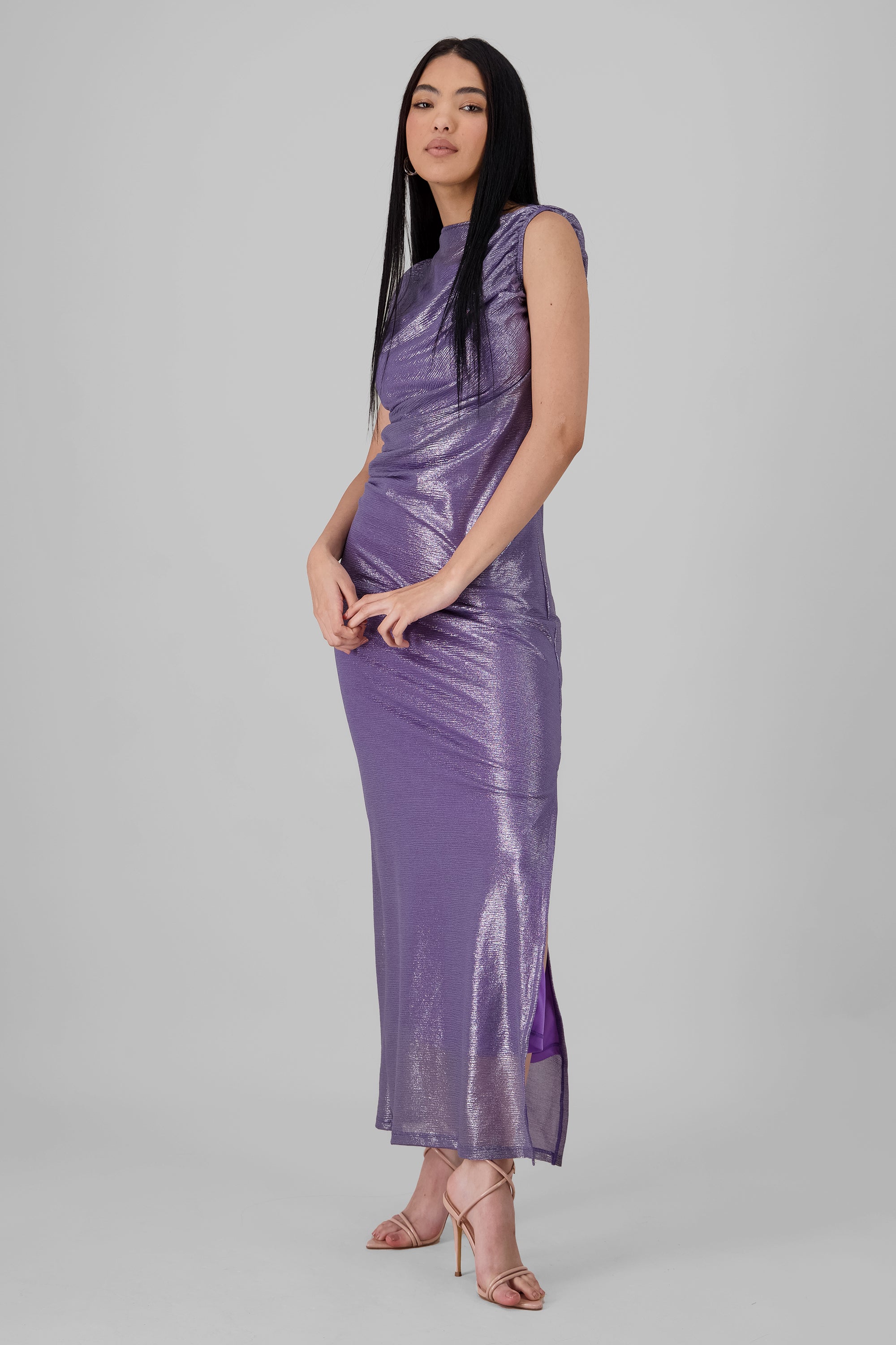 Glitter Draped Maxi Dress PASTEL PURPLE