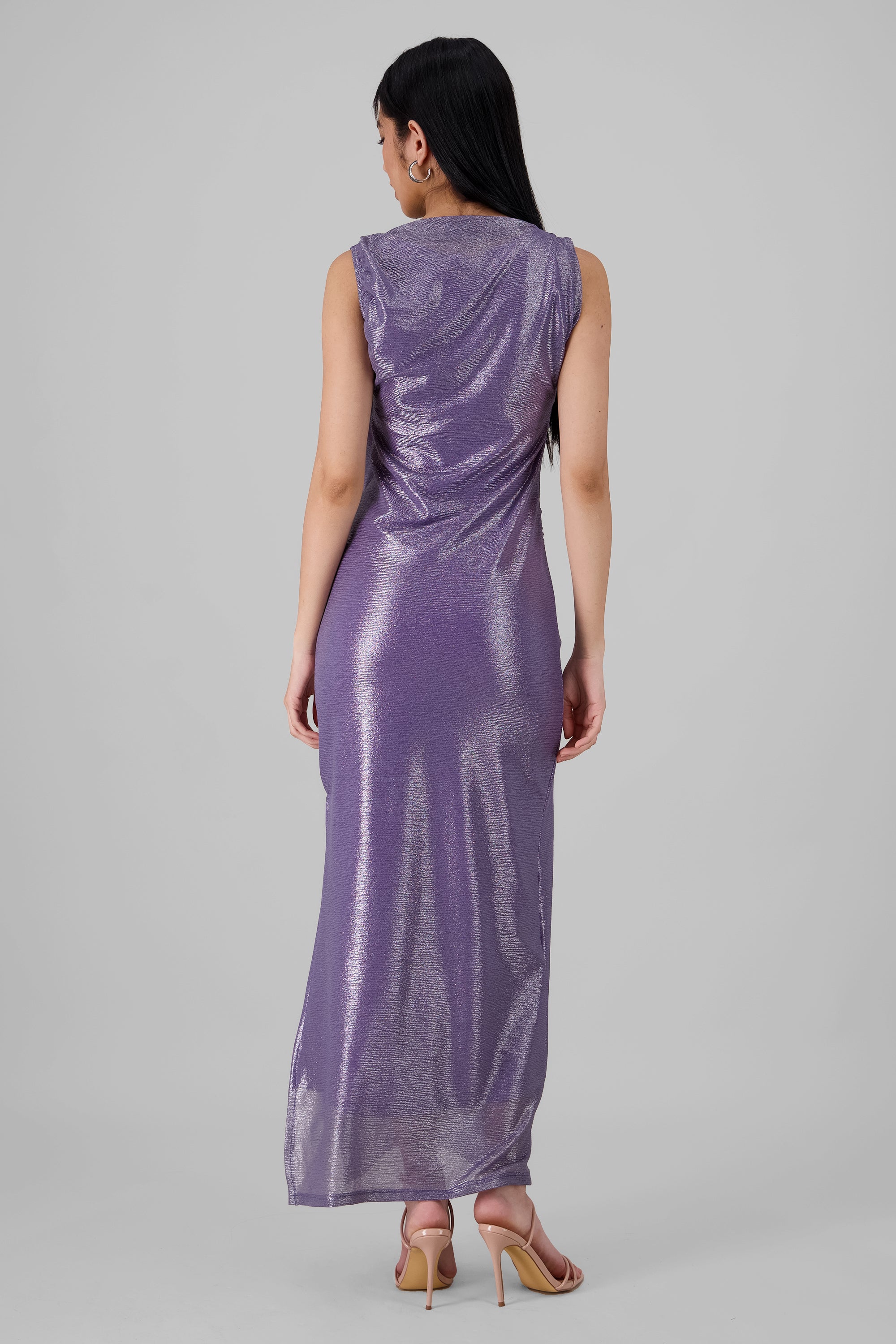 Glitter Draped Maxi Dress PASTEL PURPLE