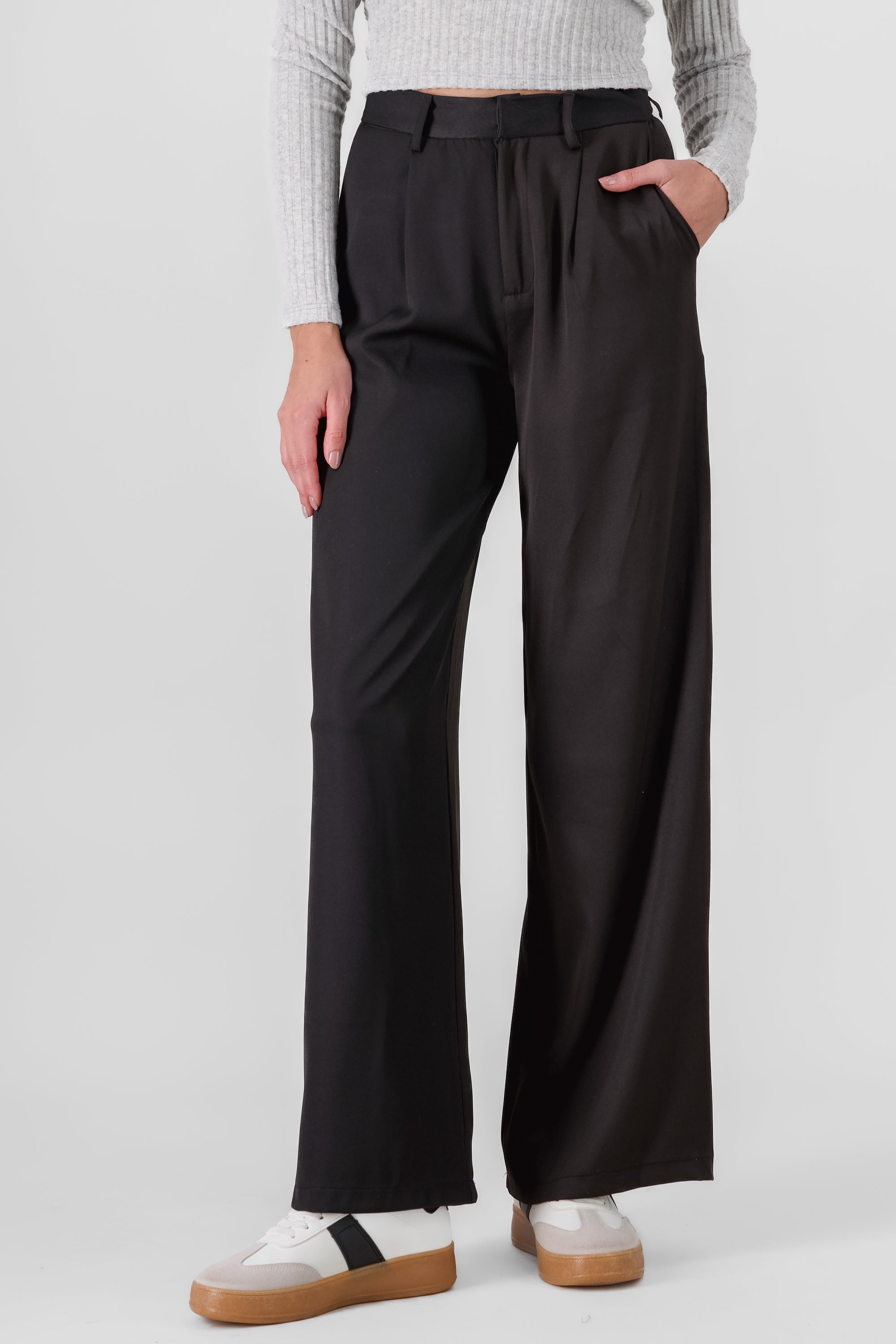 Tailored Pants with Contrast Stripes BLACK