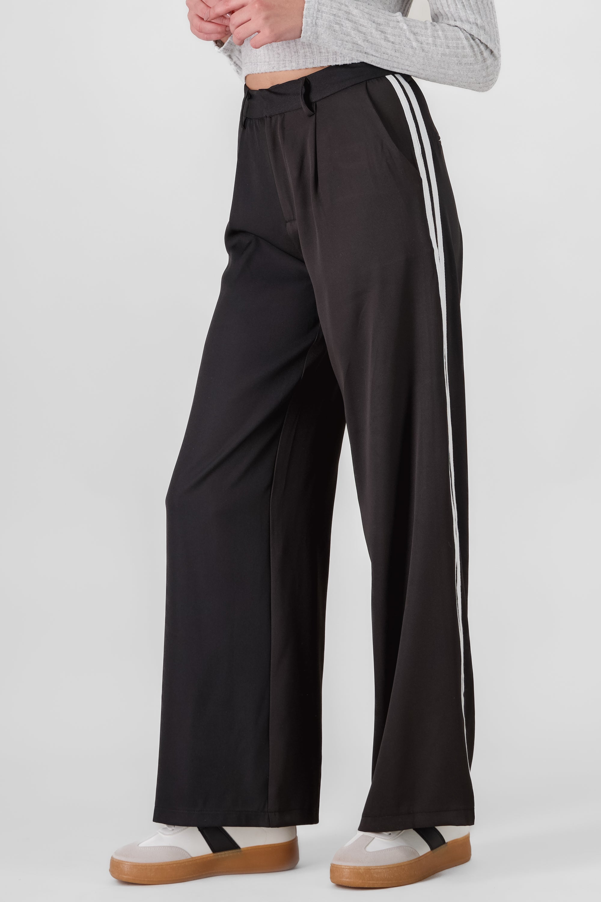 Tailored Pants with Contrast Stripes BLACK