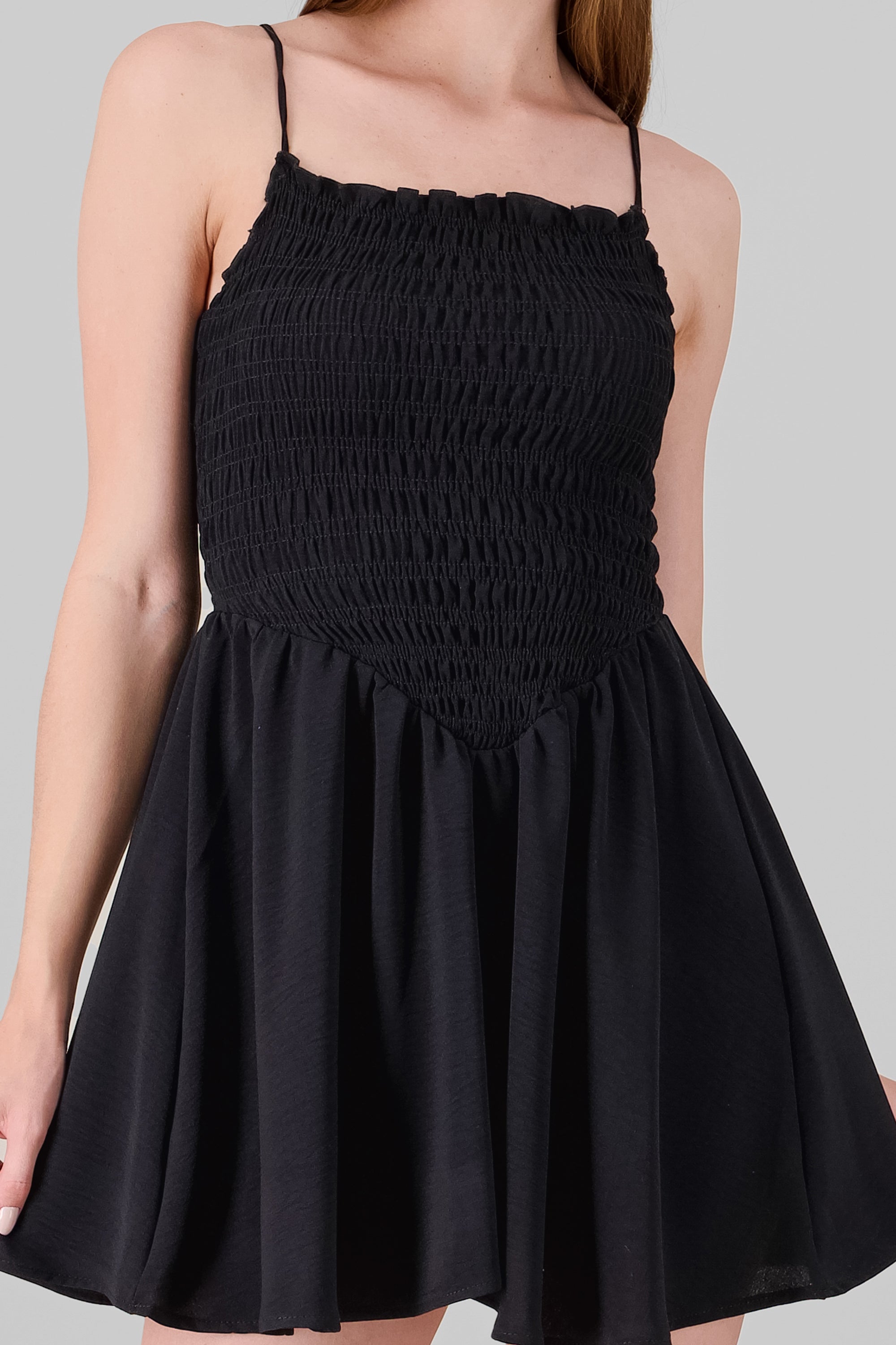 Smocking Detail Mini Dress BLACK