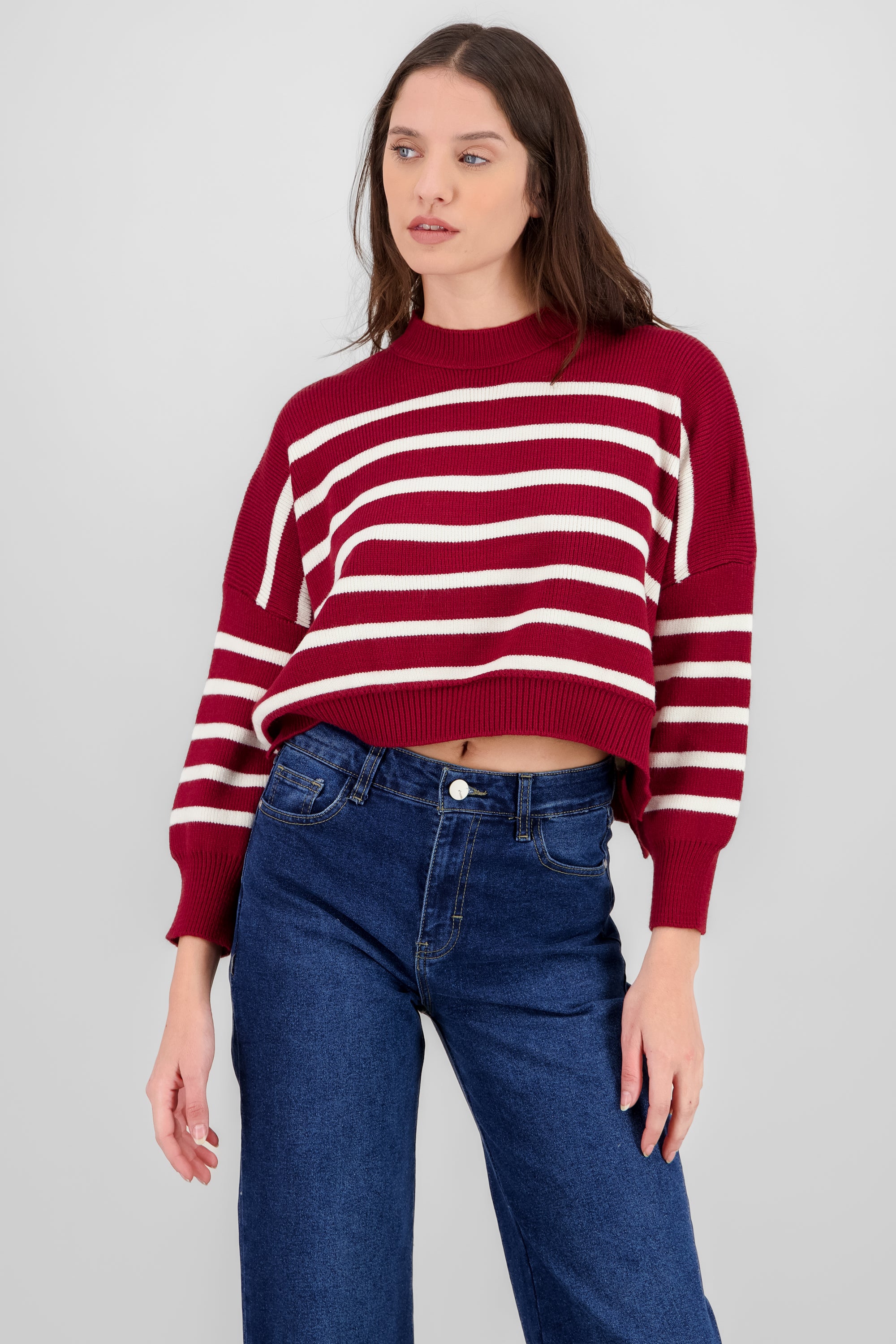 Soft Striped Sweater BURGUNDY COMBO