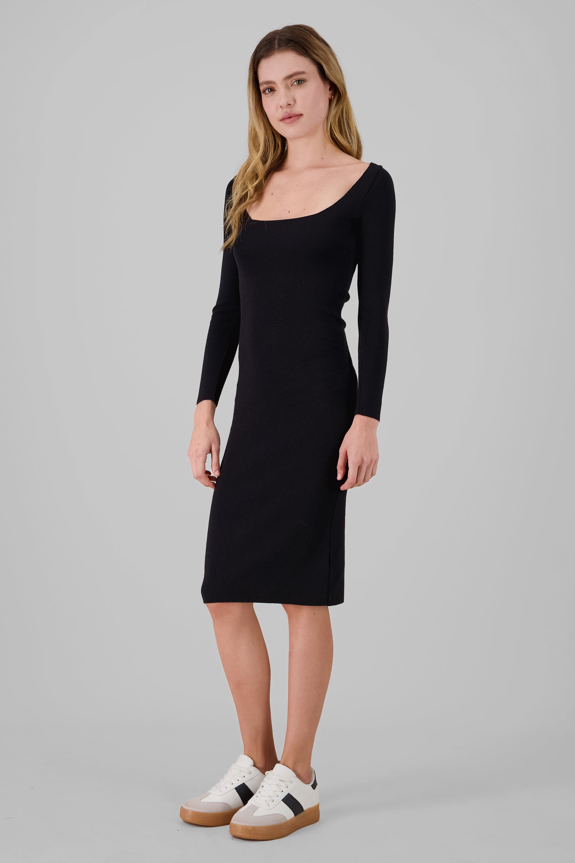 Knitted Square Neck Dress BLACK