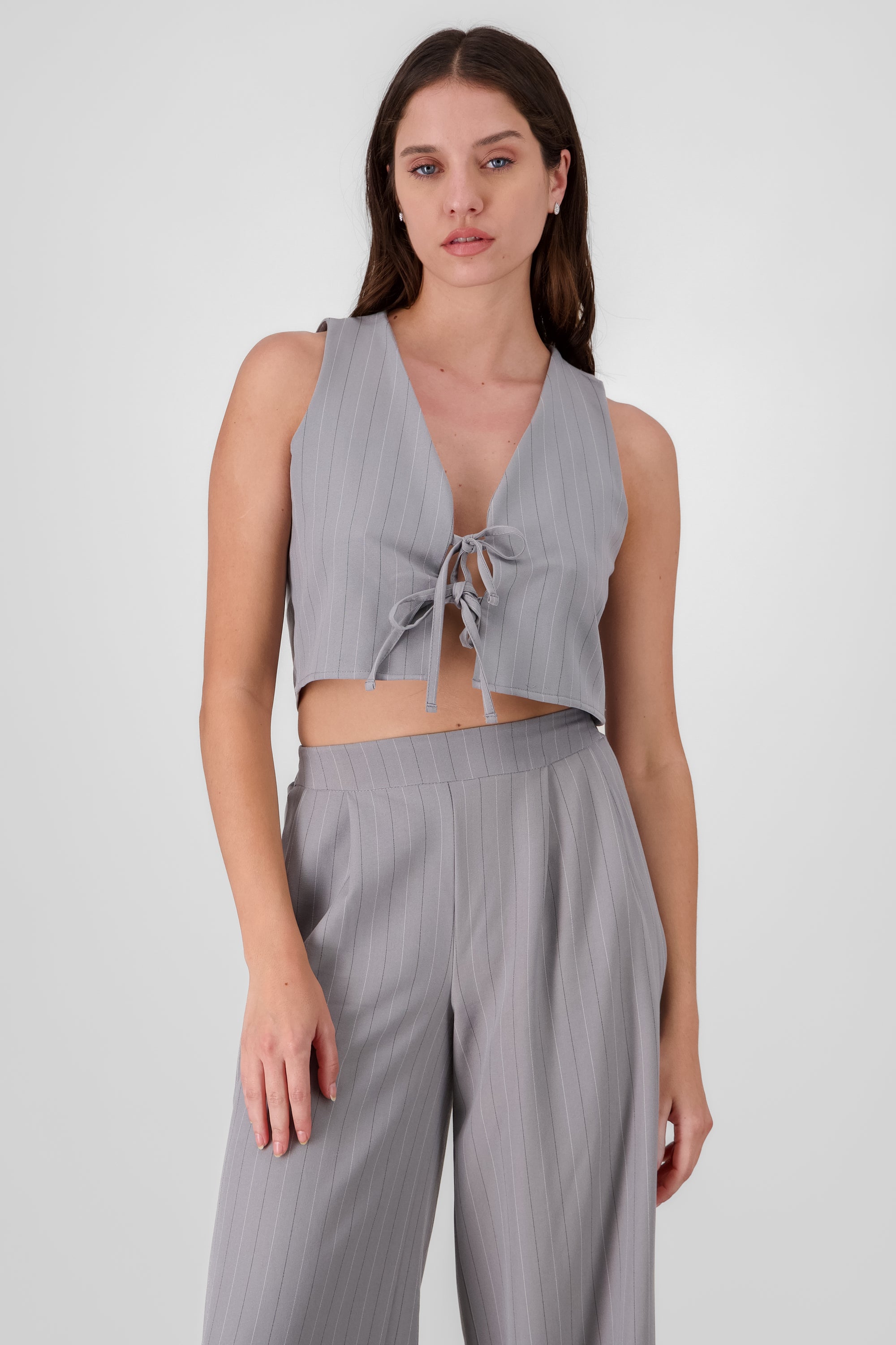 Striped Vest with Bow Detail GRAY COMBO