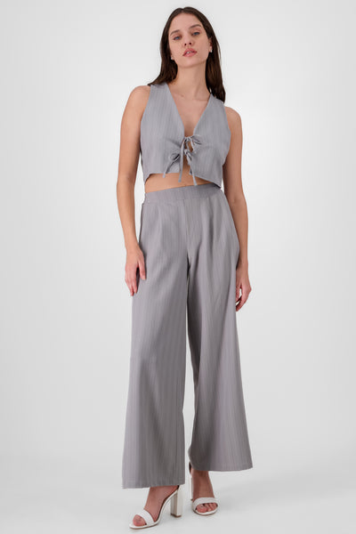 Wide Leg Tailored Striped Pants GRAY COMBO