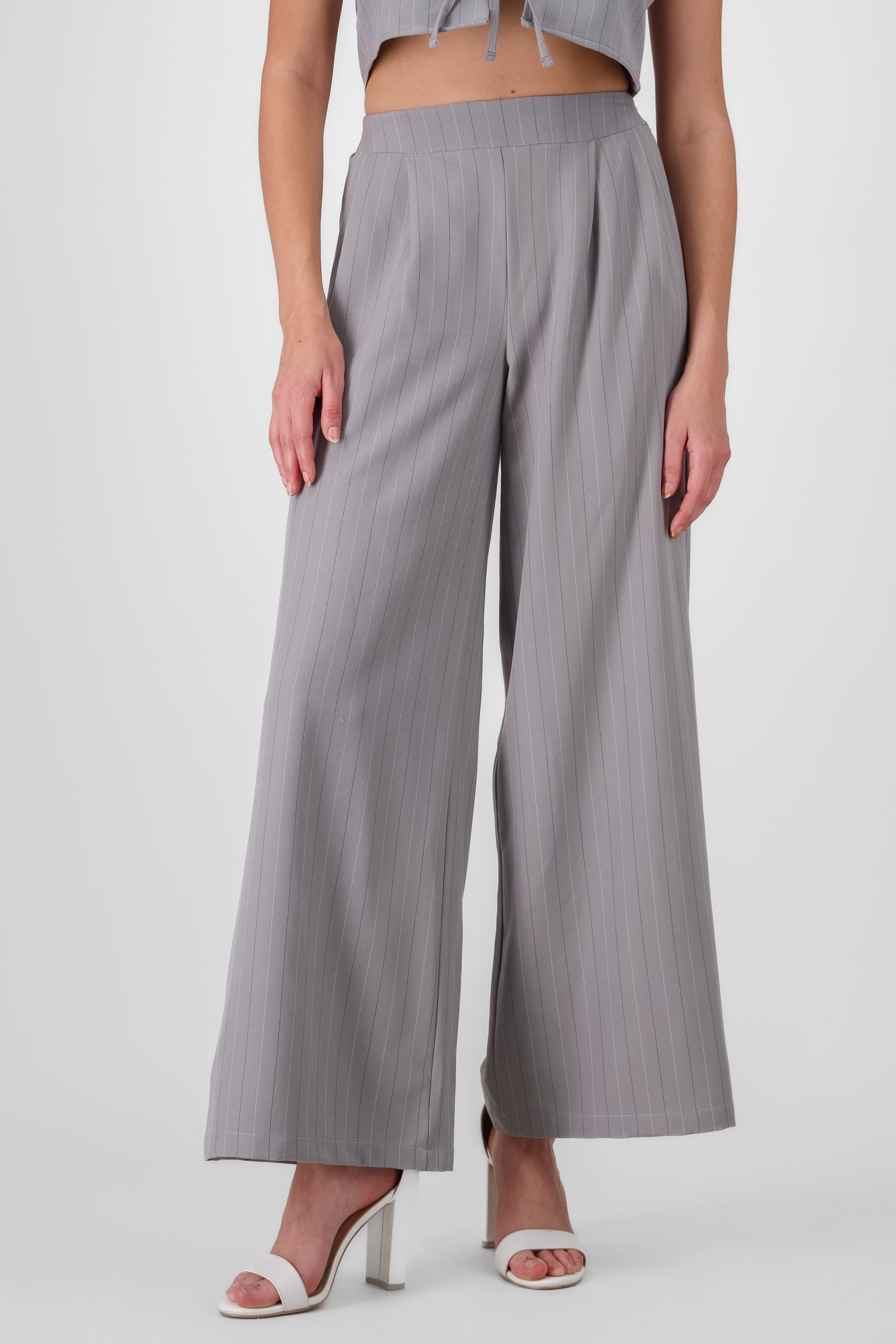 Wide Leg Tailored Striped Pants GRAY COMBO