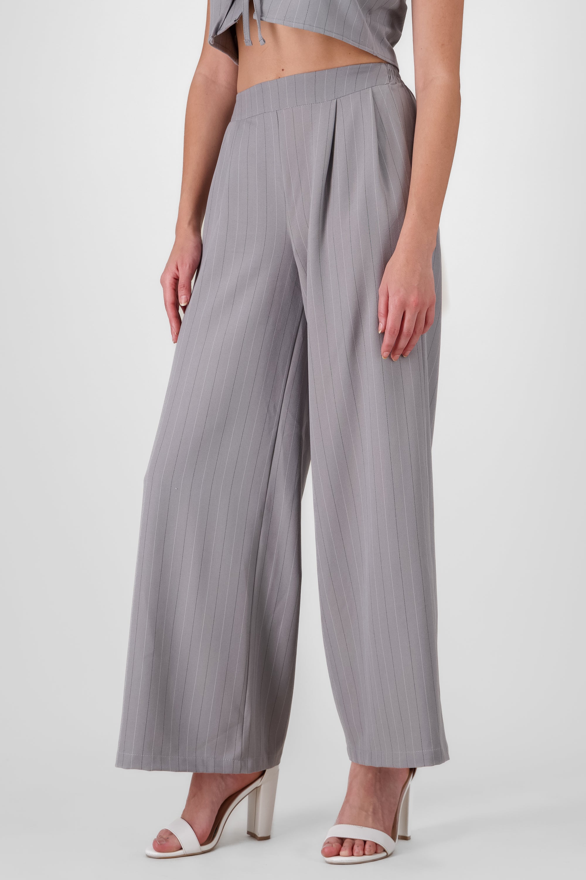 Wide Leg Tailored Striped Pants GRAY COMBO