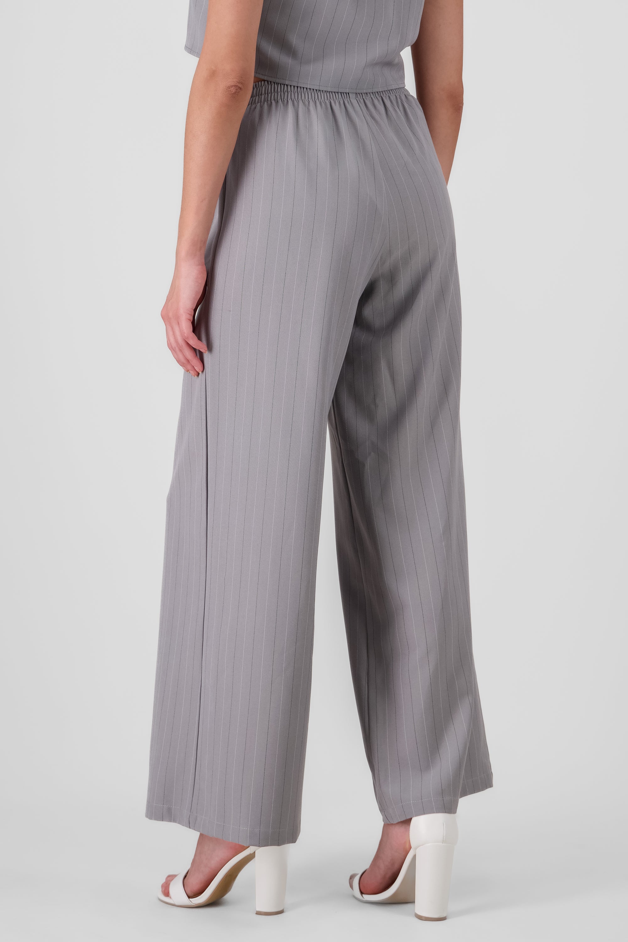 Wide Leg Tailored Striped Pants GRAY COMBO