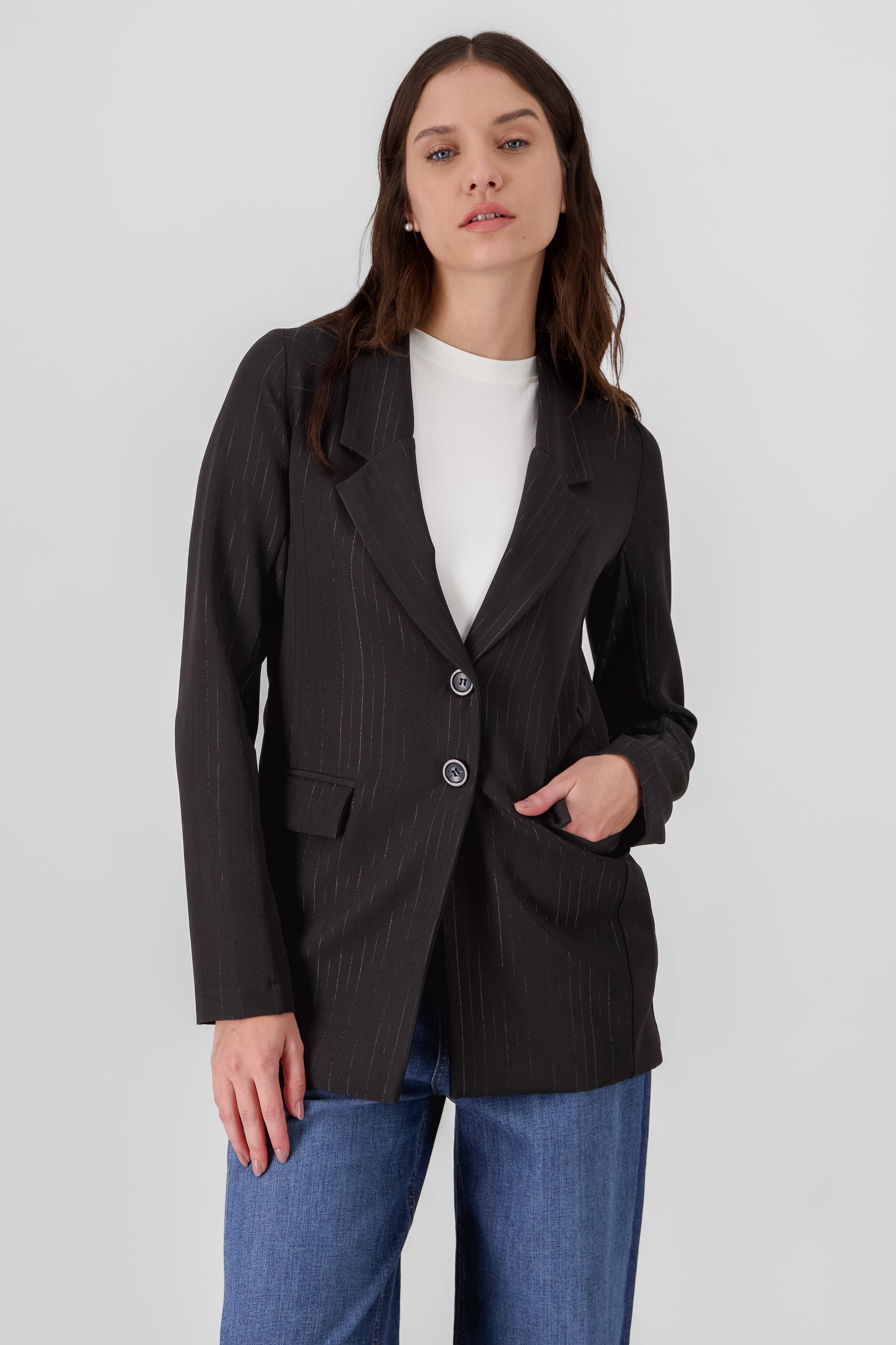 Oversized Striped Blazer BLACK COMBO