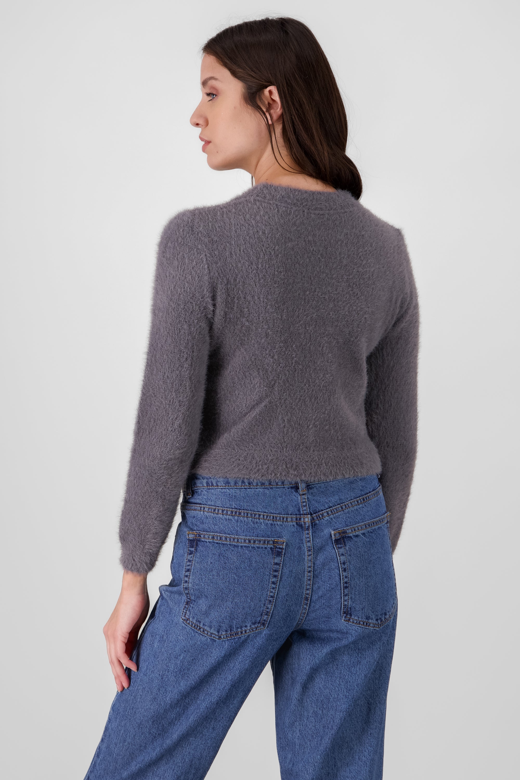 Round Neck Faux Fur Sweater DARK GRAY