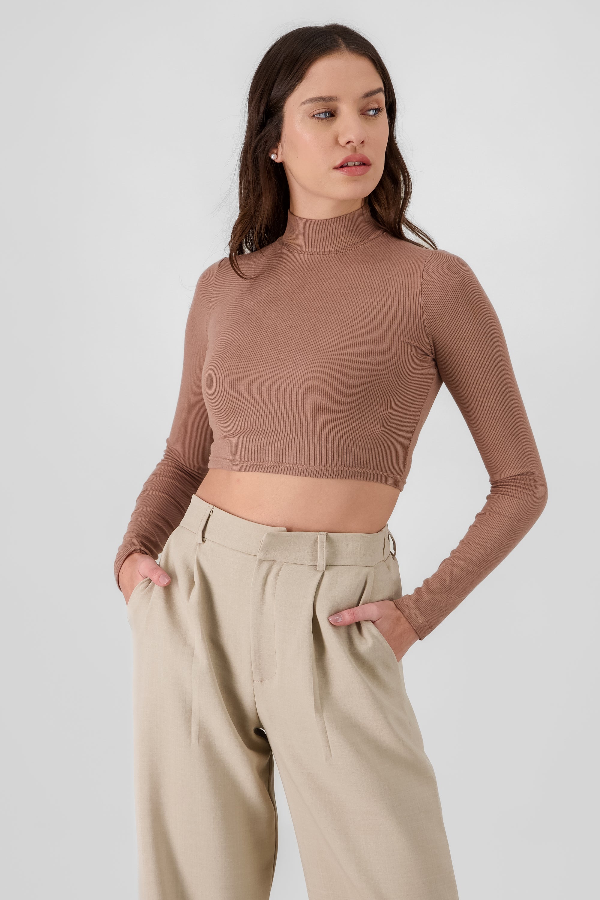 High Neck Textured Top KHAKI