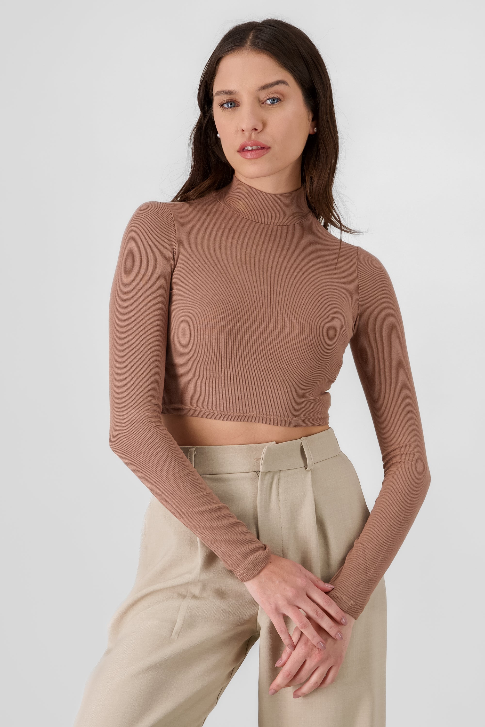 High Neck Textured Top KHAKI