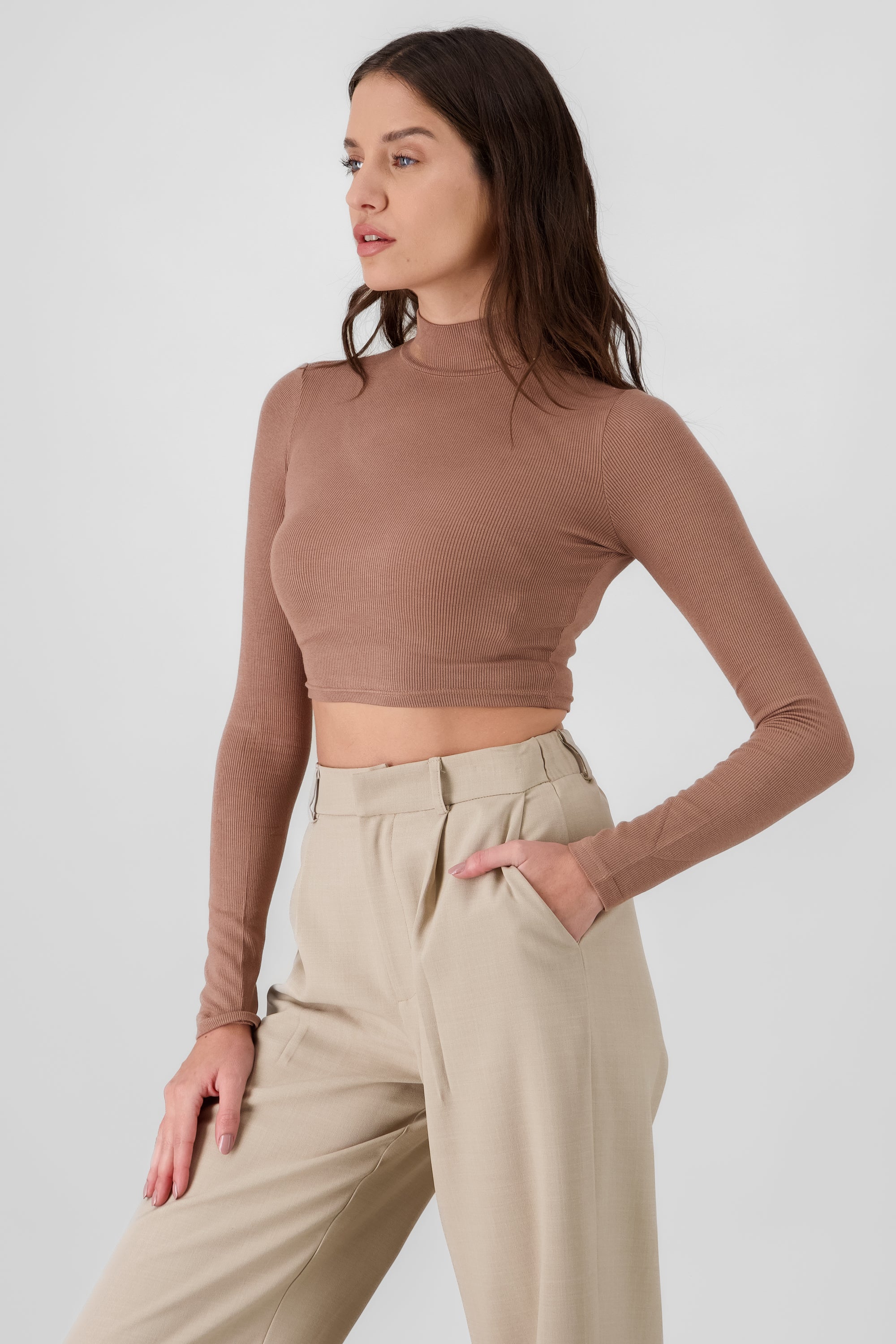 High Neck Textured Top KHAKI