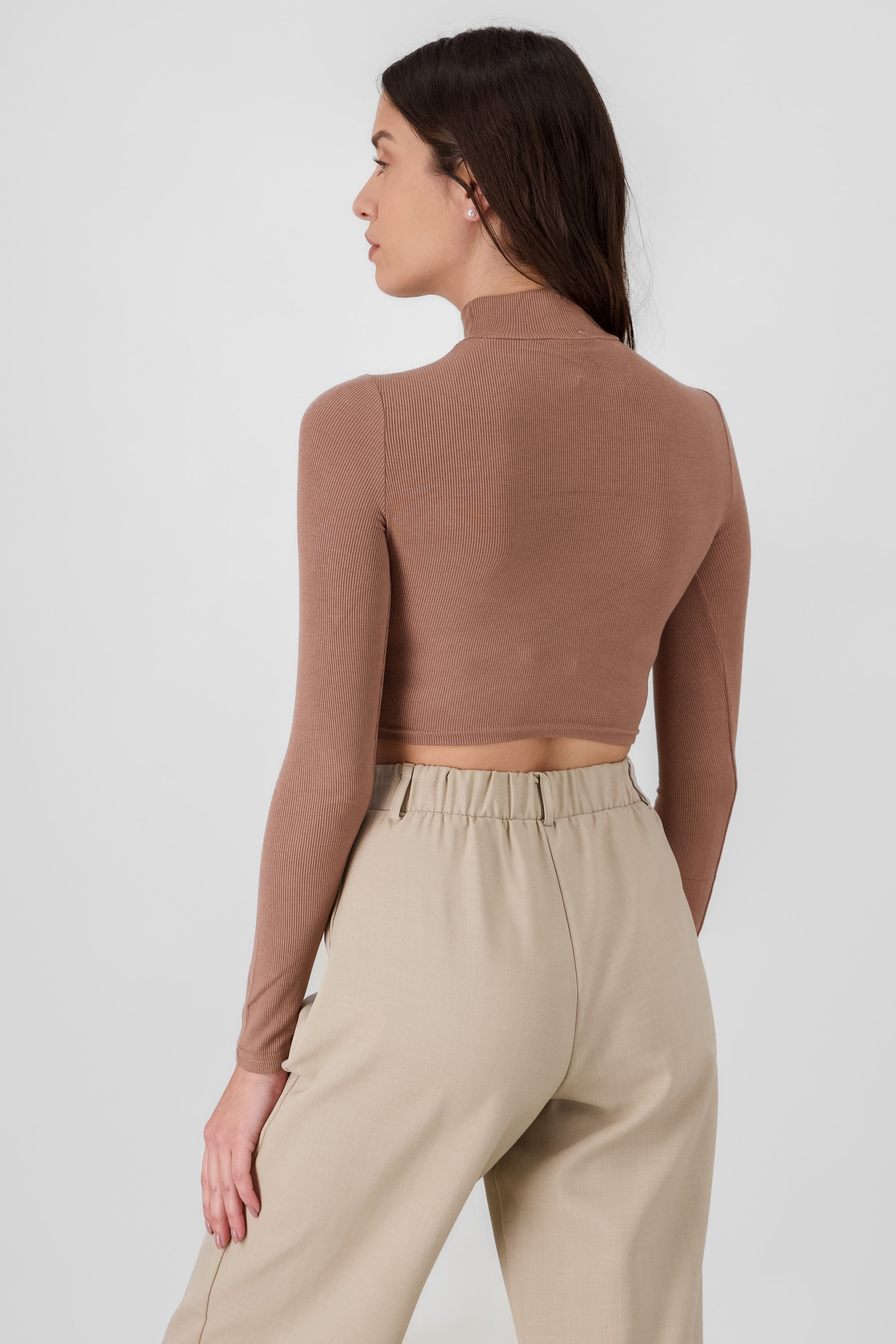 High Neck Textured Top KHAKI