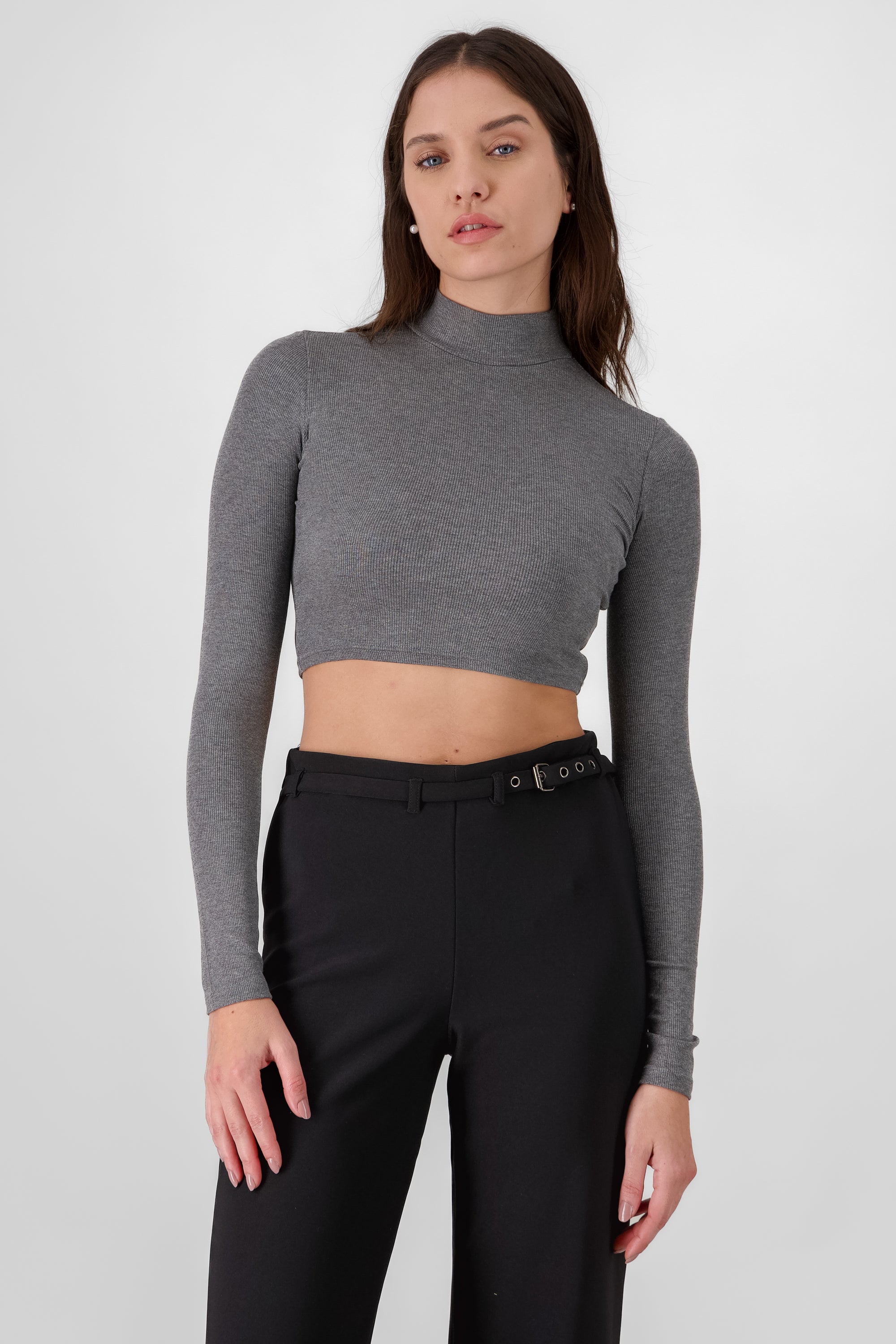 High Neck Textured Top HEATHER GRAY