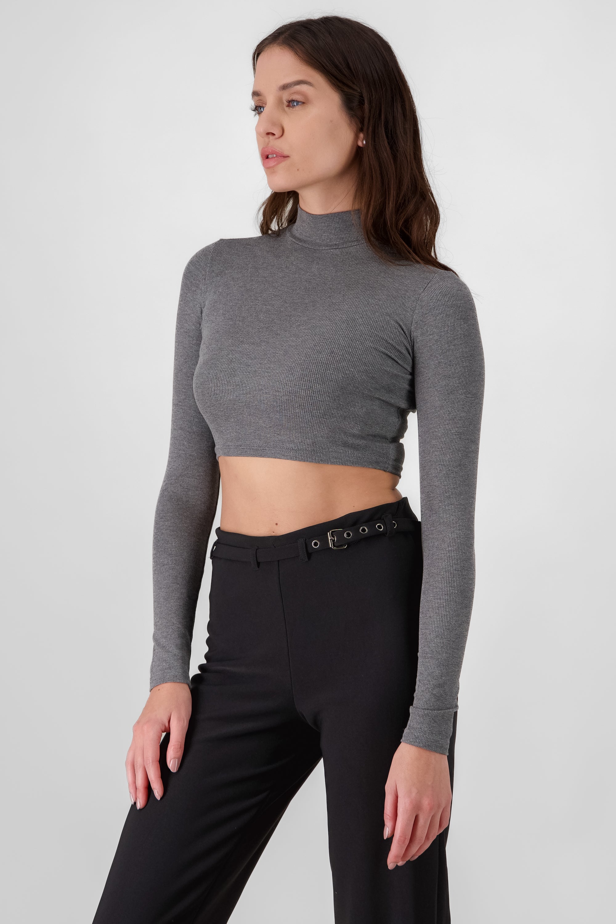 High Neck Textured Top HEATHER GRAY