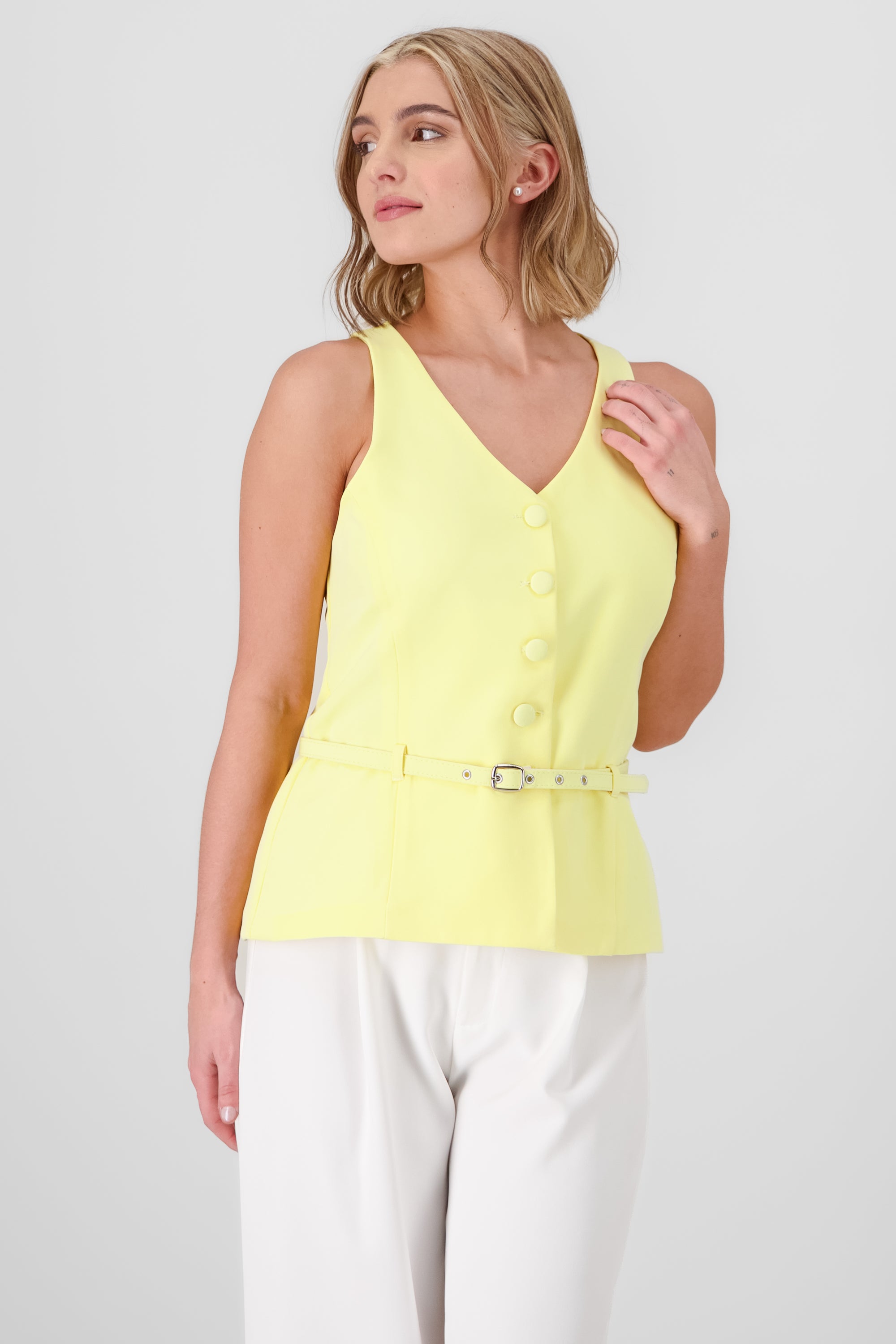 Buttons and Belt Vest YELLOW