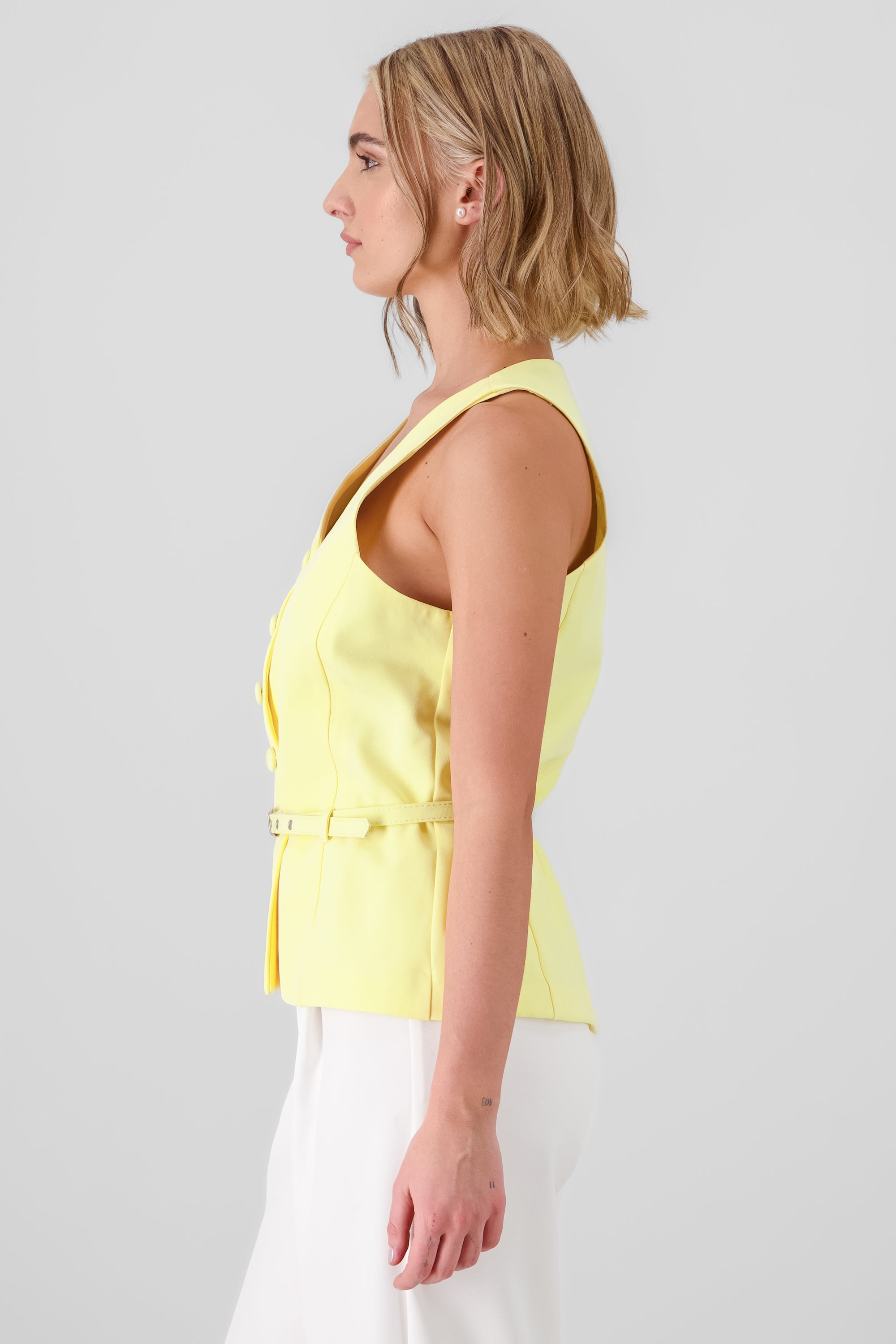 Buttons and Belt Vest YELLOW