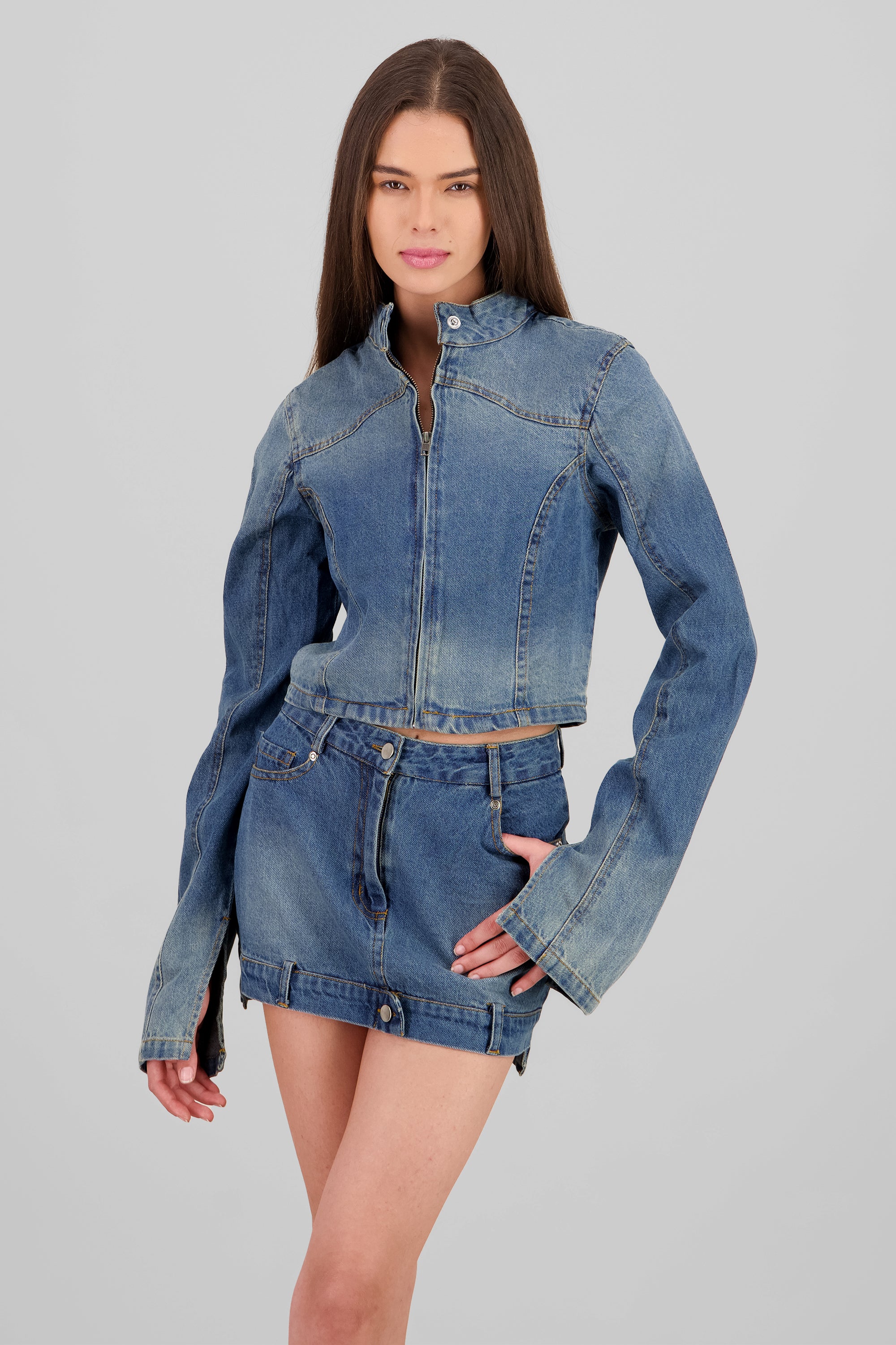 Cropped Moto Jacket MEDIUM WASH